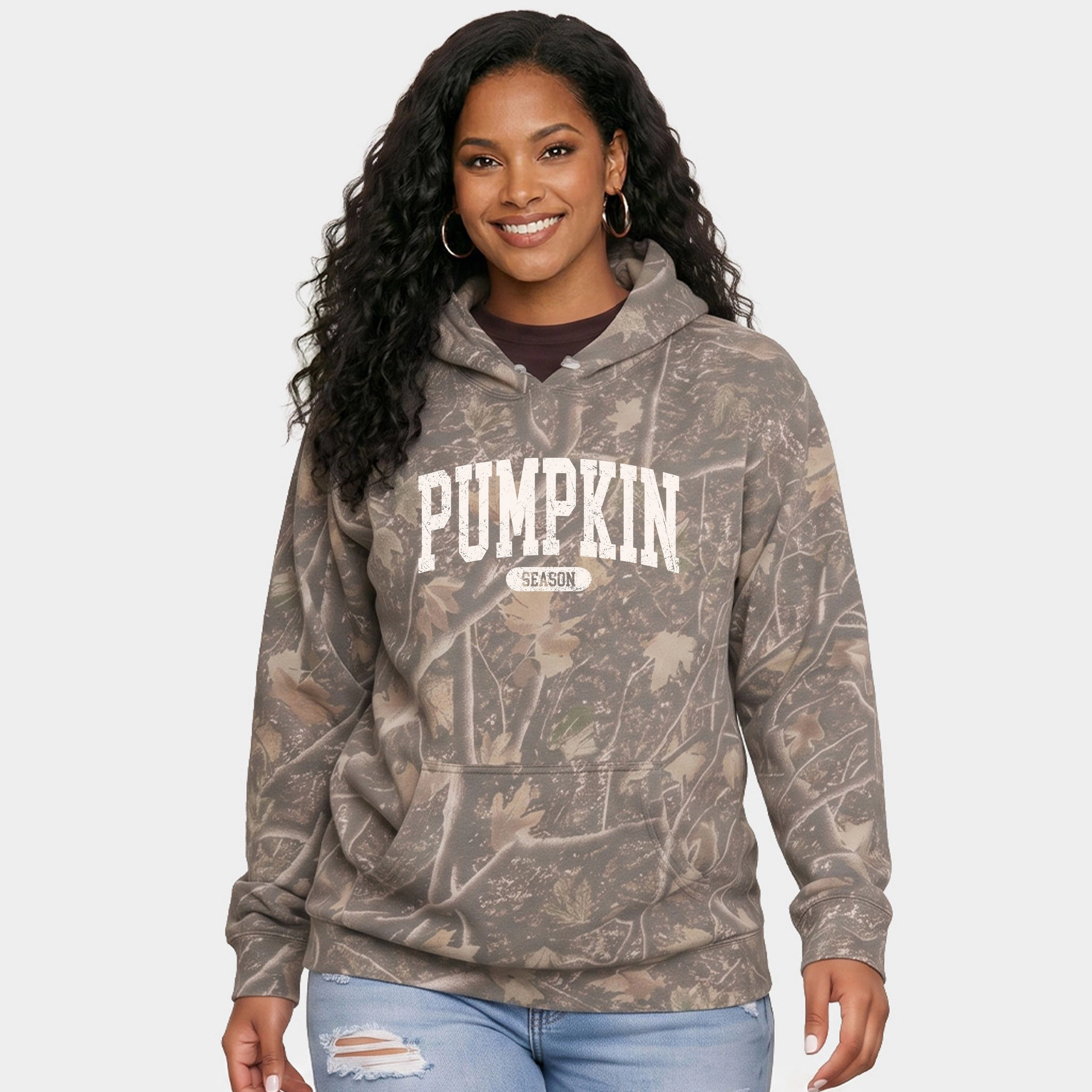 Simply Sage Market - Women's Camo Hoodie Pumpkin Season Varsity Cream