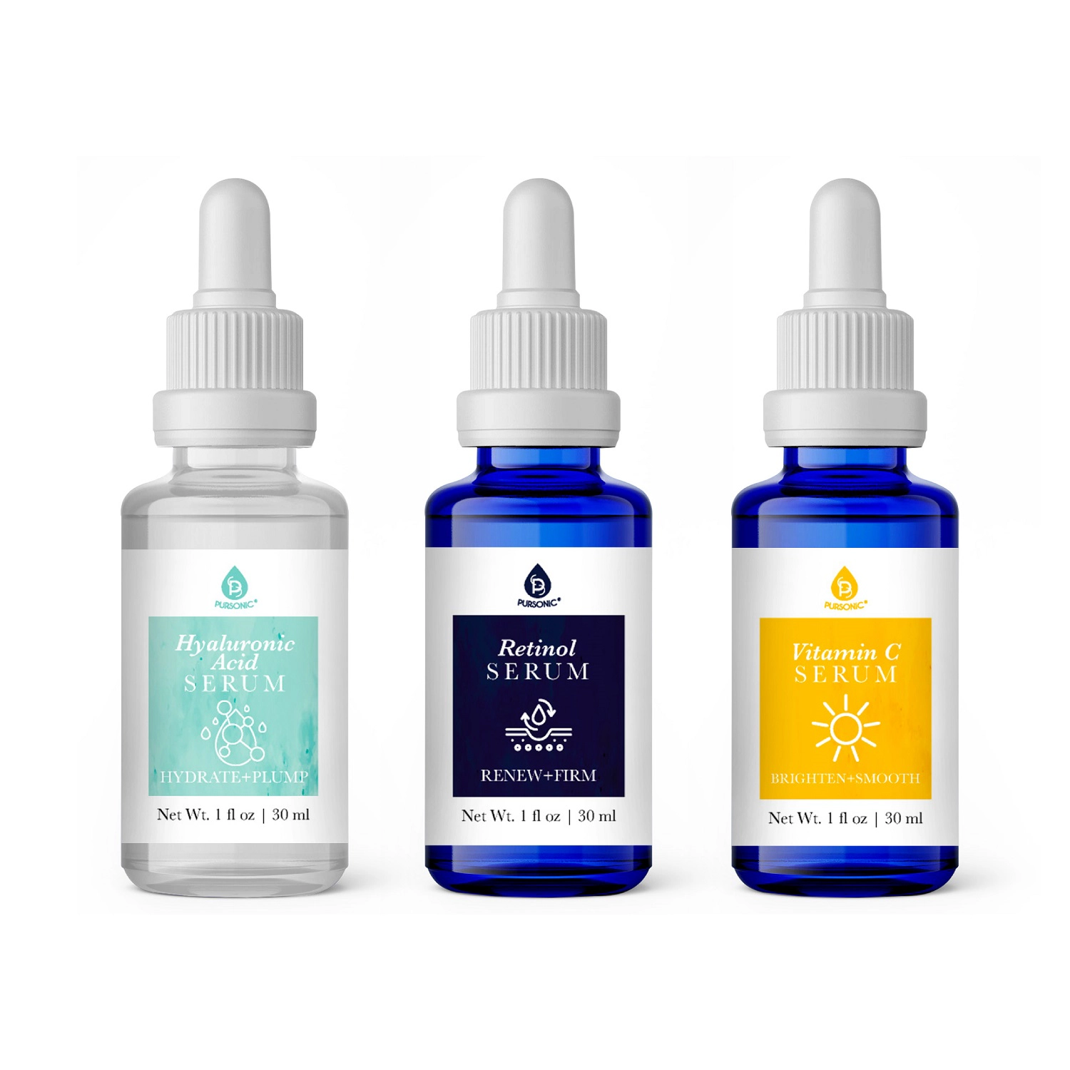 Pursonic Women’s Anti-Aging Facial Serum Collection – Vitamin C, Retinol & Hyaluronic Acid Hydrating Skincare Set