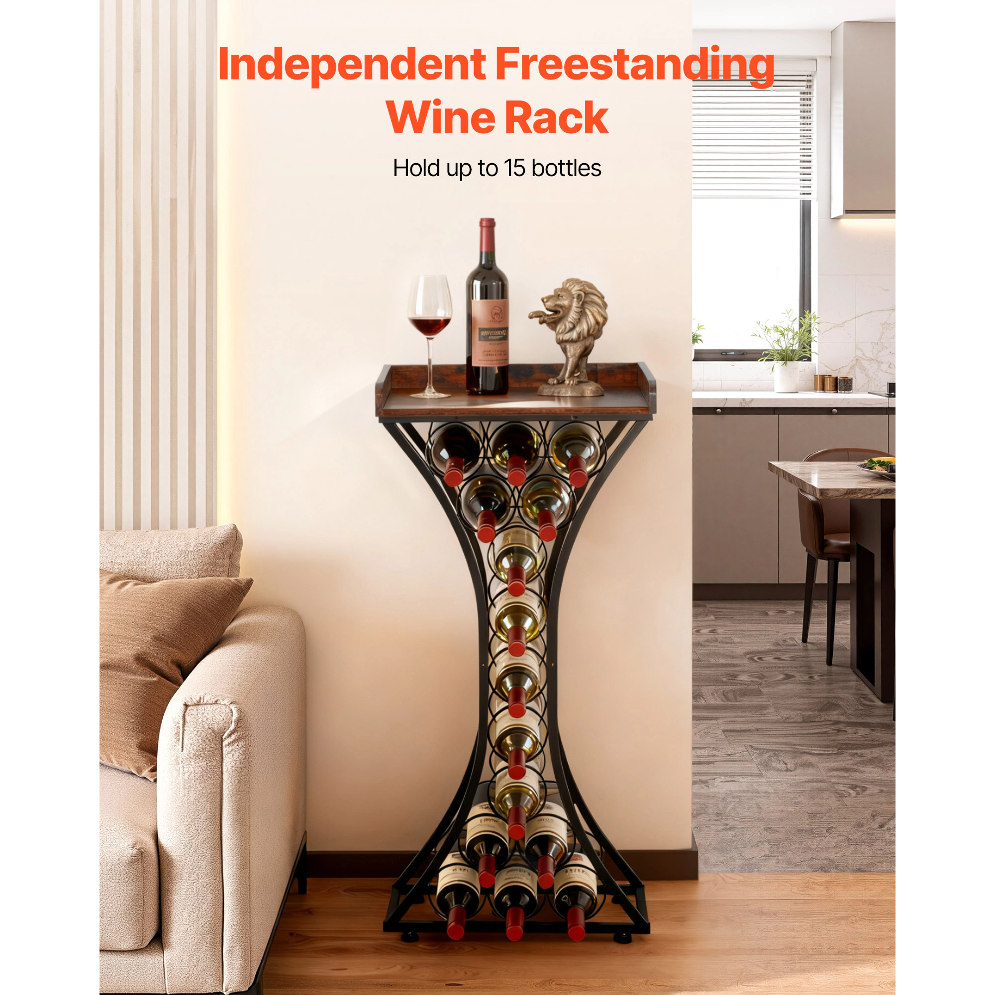 HONGGE Freestanding Wood Floor Wine Rack Storage Holder for Bar Kitchen