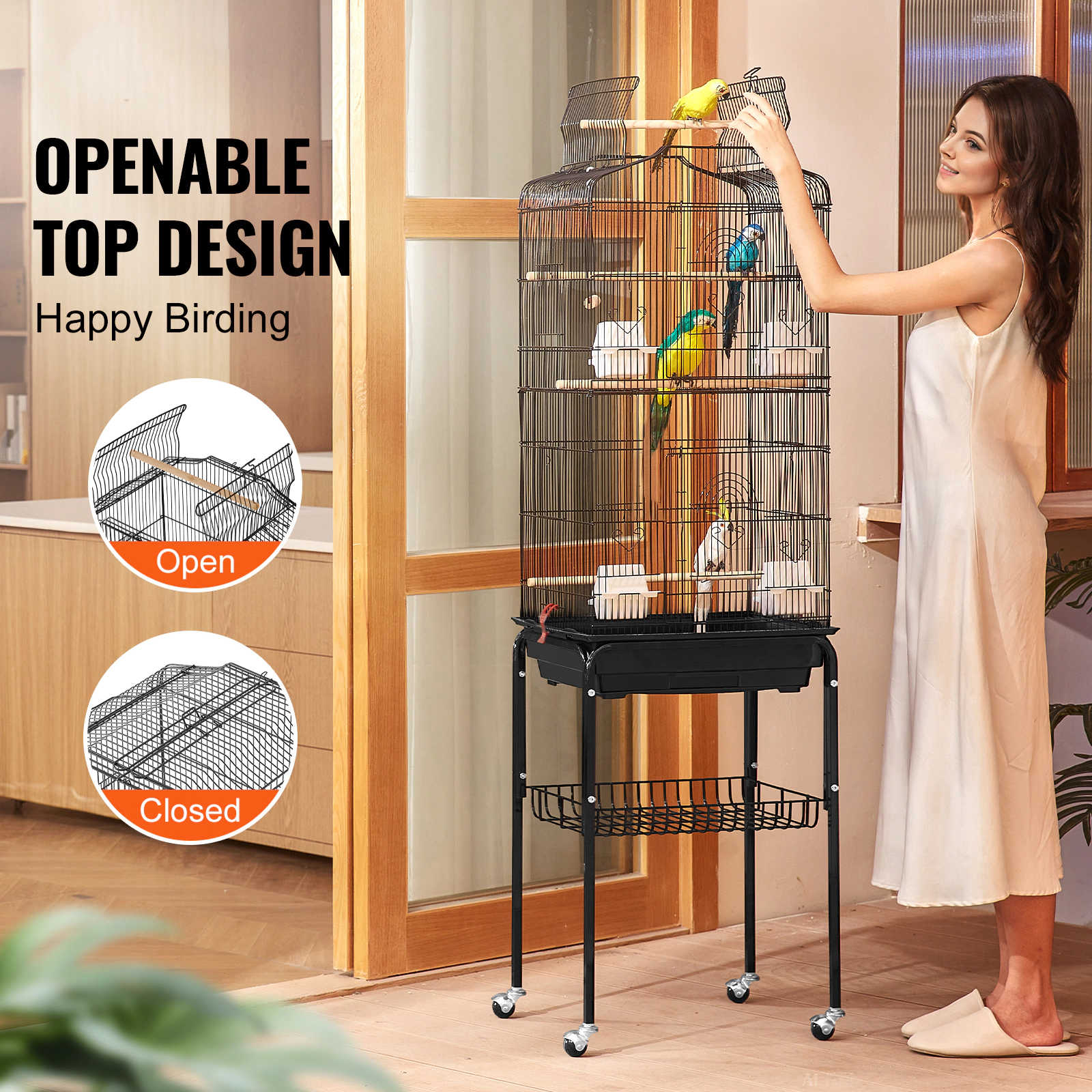 HONGGE Large Parrot Bird Cage with Swing and Perch for Parakeets Finches Canaries Lovebirds Cockatiels Budgies