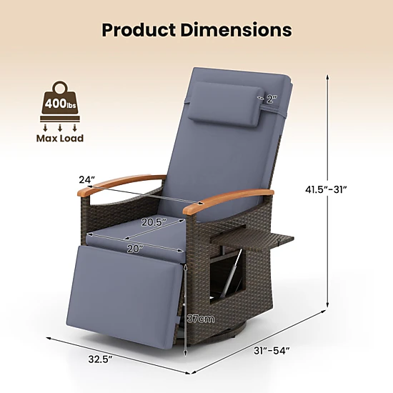 Hivvago Patio Rattan 360 Degree Swivel Recliner Chair With Adjustable Backrest And Footrest
