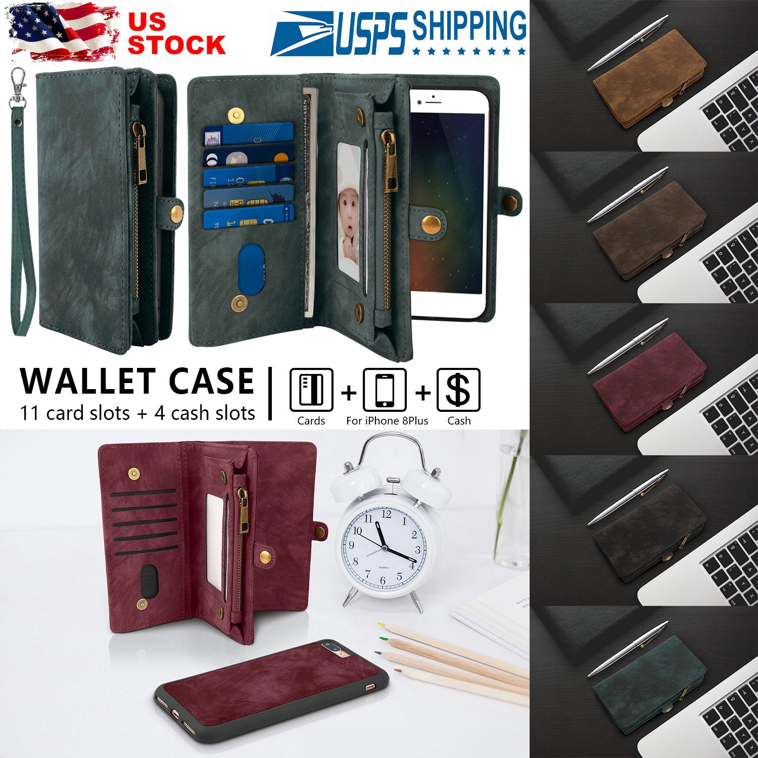GBruno 2-in-1 Leather Phone Wallet Case For IPhone 8 Plus