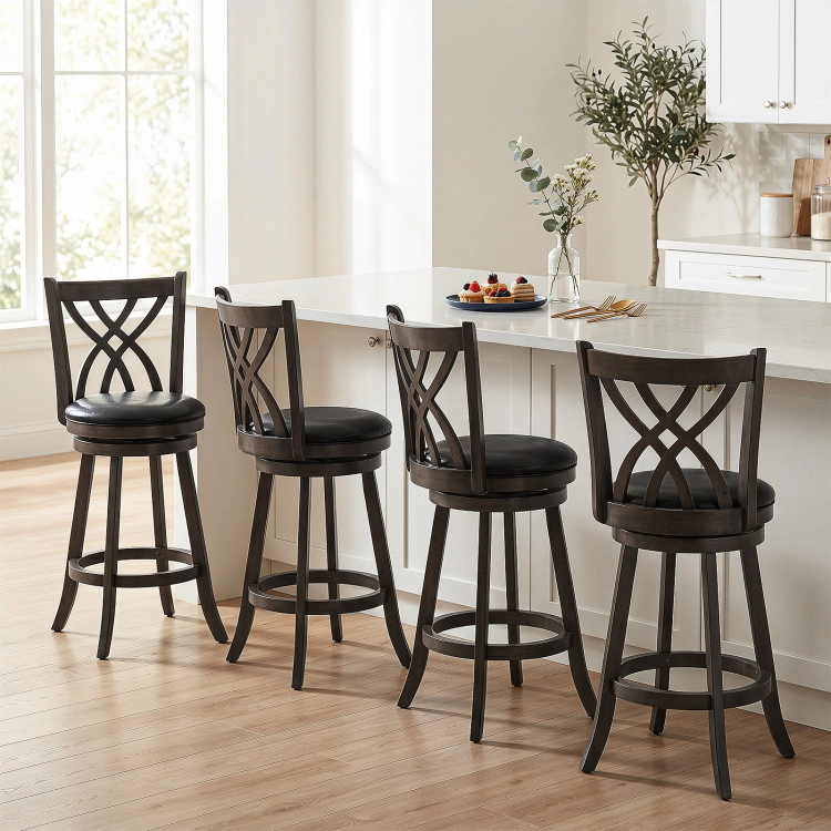 Hivvago Set Of 4 29" Counter Height Bar Stools With Rubber Wood Frame