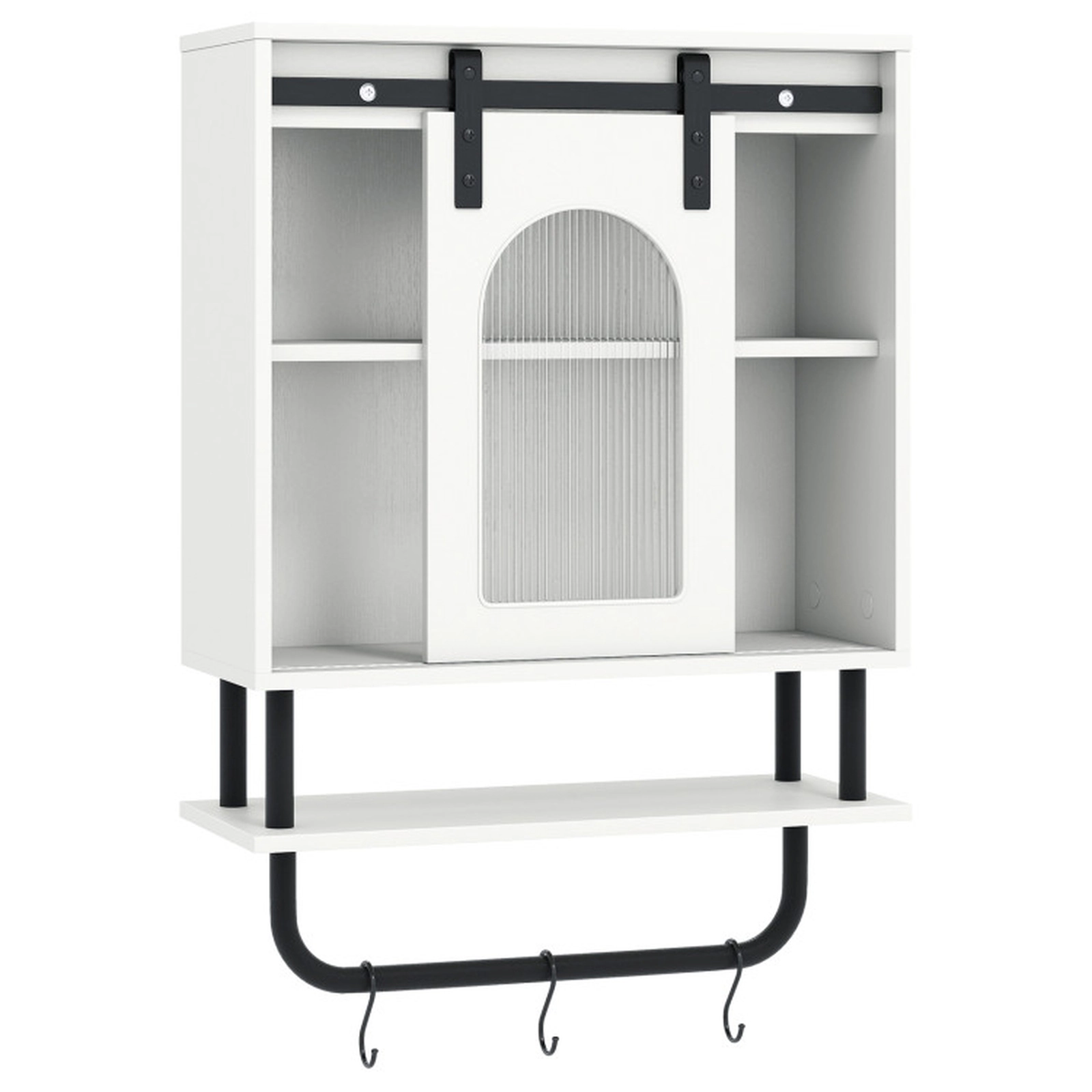 SUGIFT Sliding Barn Door Hanging Bar 3 Hooks Wall Bathroom Storage Cabinet 20-in x 8-in x 27.5-in 66-lb Capacity White