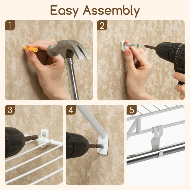 Hivvago Closet Shelves Wall Mounted with Hanging Rod for Laundry Room