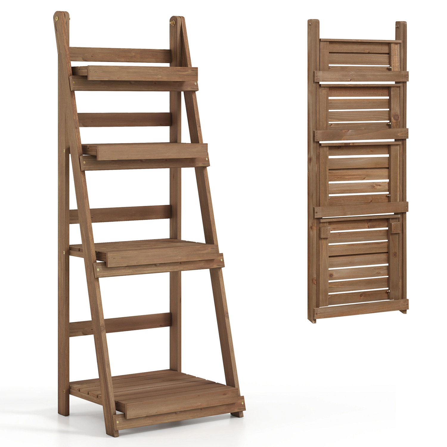 LJG 4-Tier Foldable Plant Stand with Slatted Shelves for Garden