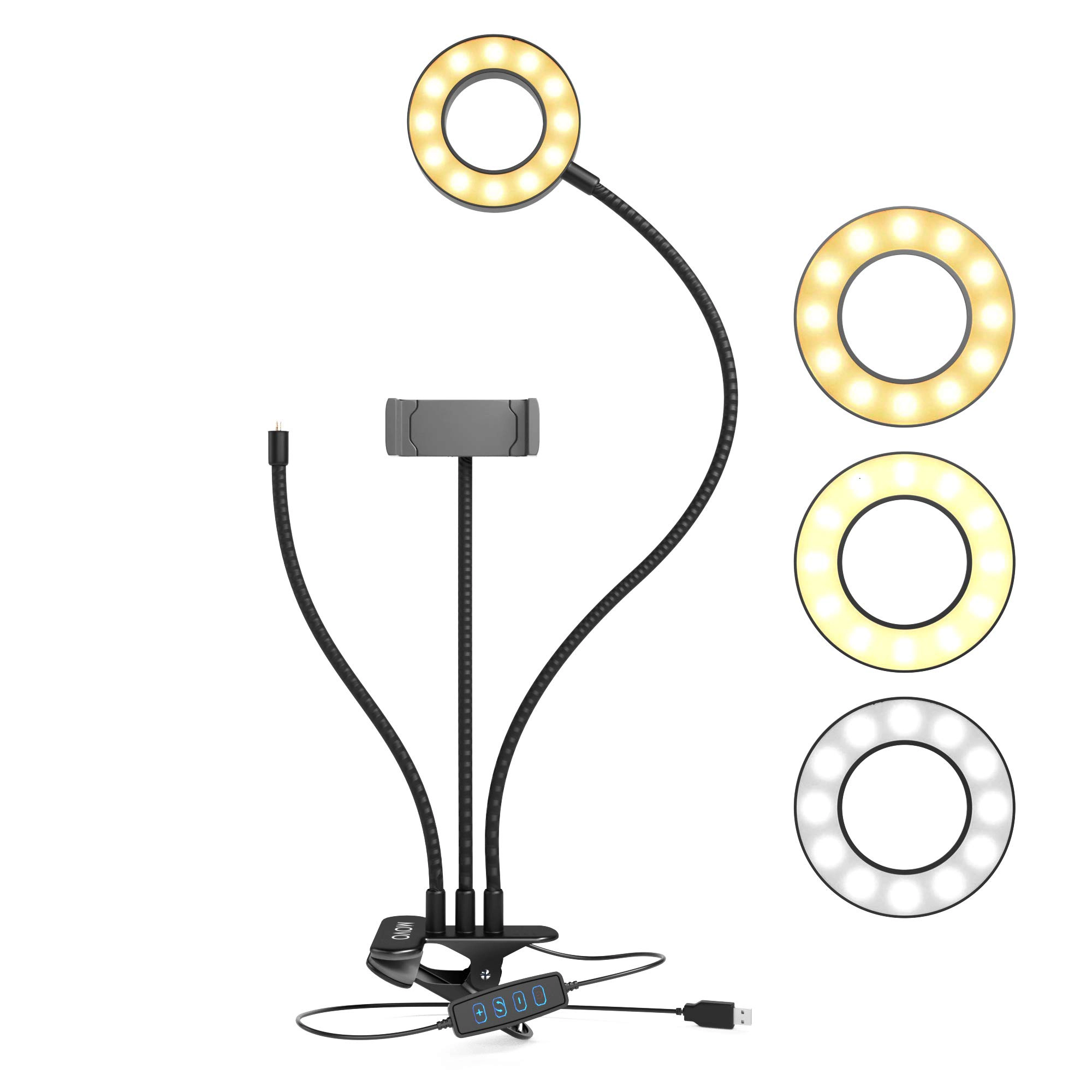 Movo VGC-3 Selfie Ring Light Stand with Cell Phone Holder and Third Flexible Arm with a 1/4" Mount for Microphones