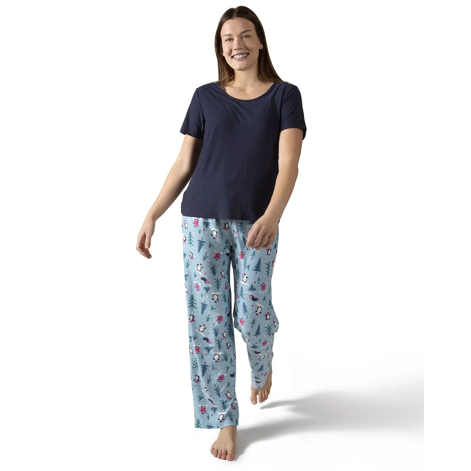 MeMoi Women's Winter Penguin Two Piece Pajama Set a Bag