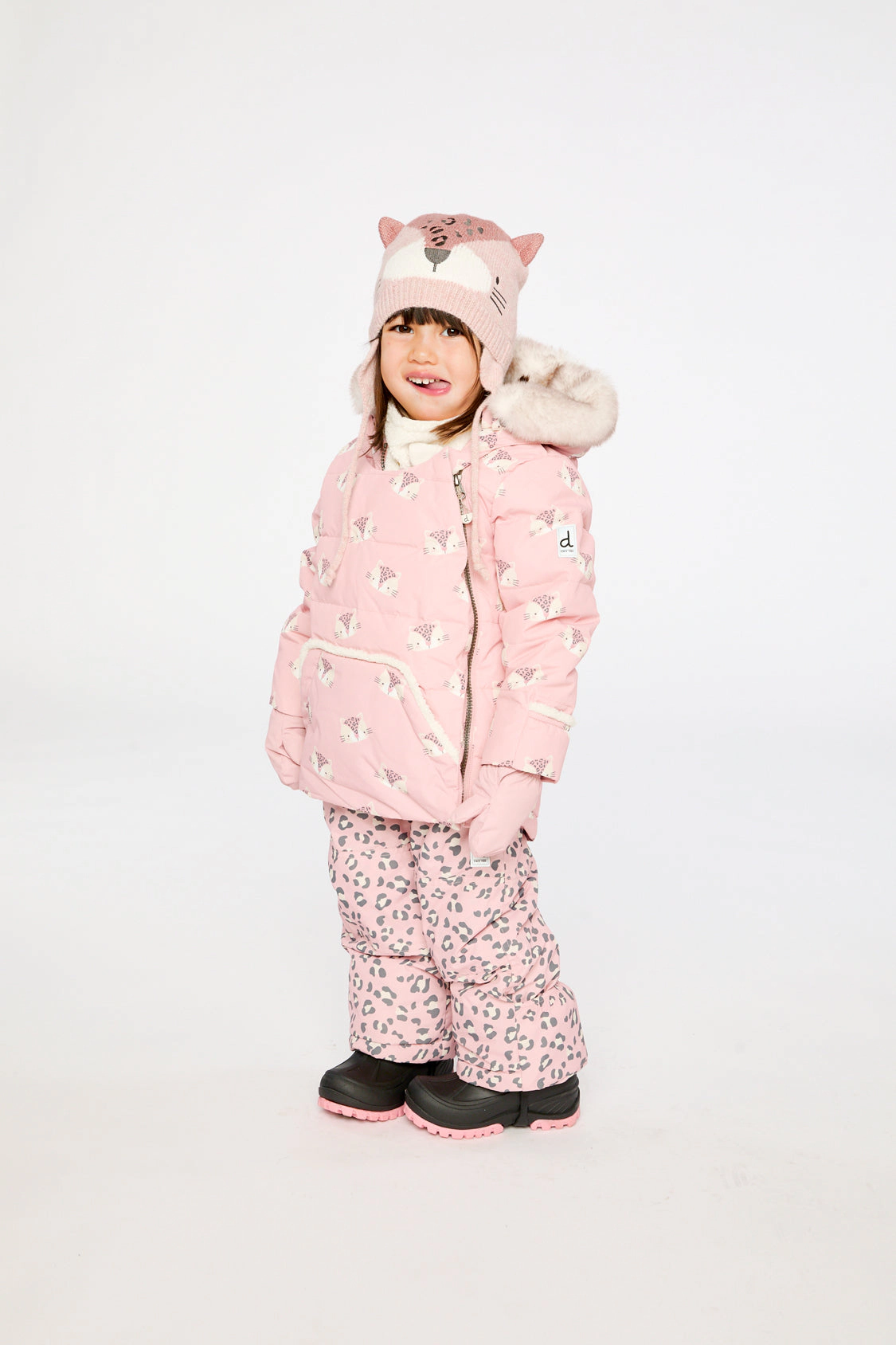 Deux par Girls Leopard Print Two Piece Snowsuit with Hooded Coat and Snow Pants