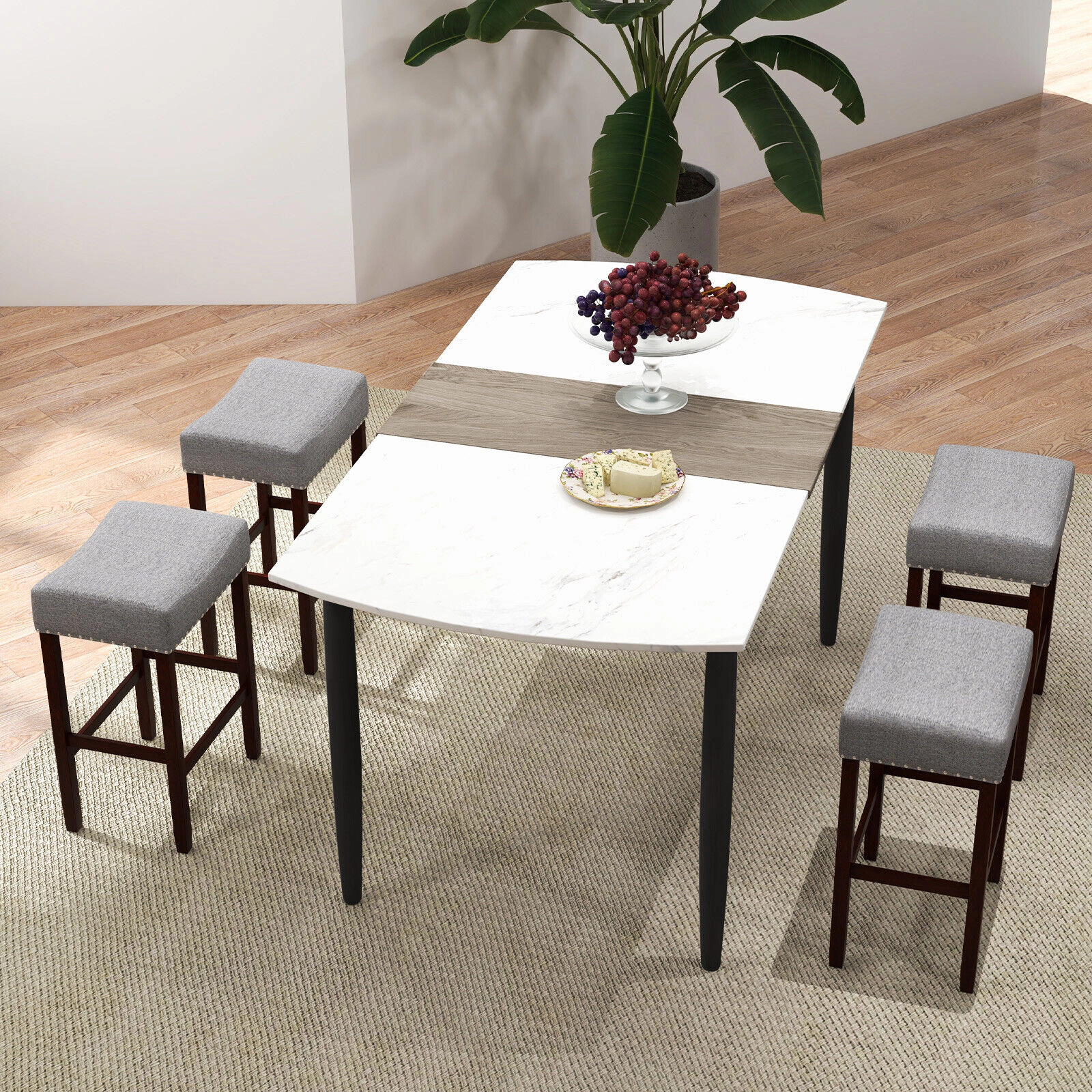 SUGIFT Set of 2 Gray 24-Inch Backless Linen Counter-Height Bar Stools