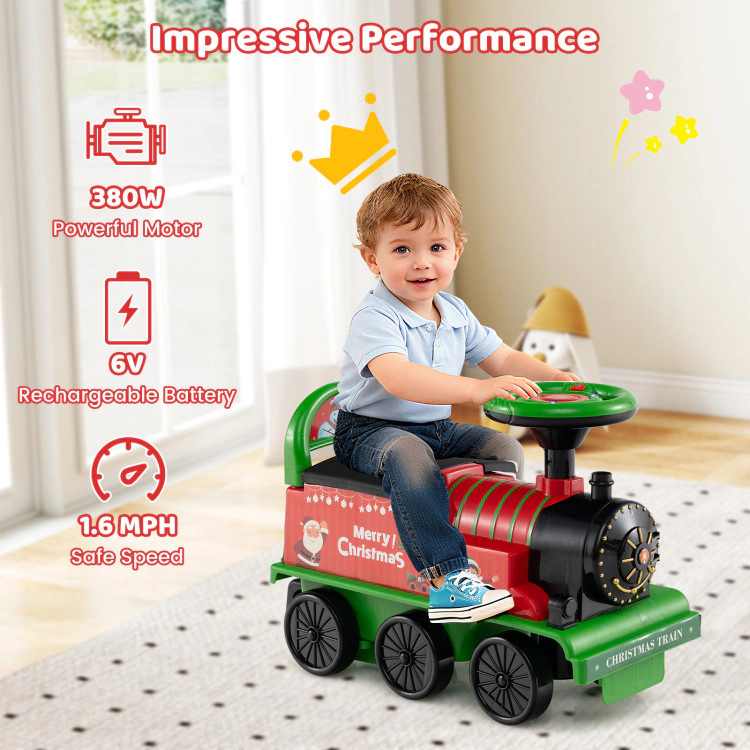 Hivvago 6V Ride on Train 2-Seater with Carriage and Flashing LED Lights