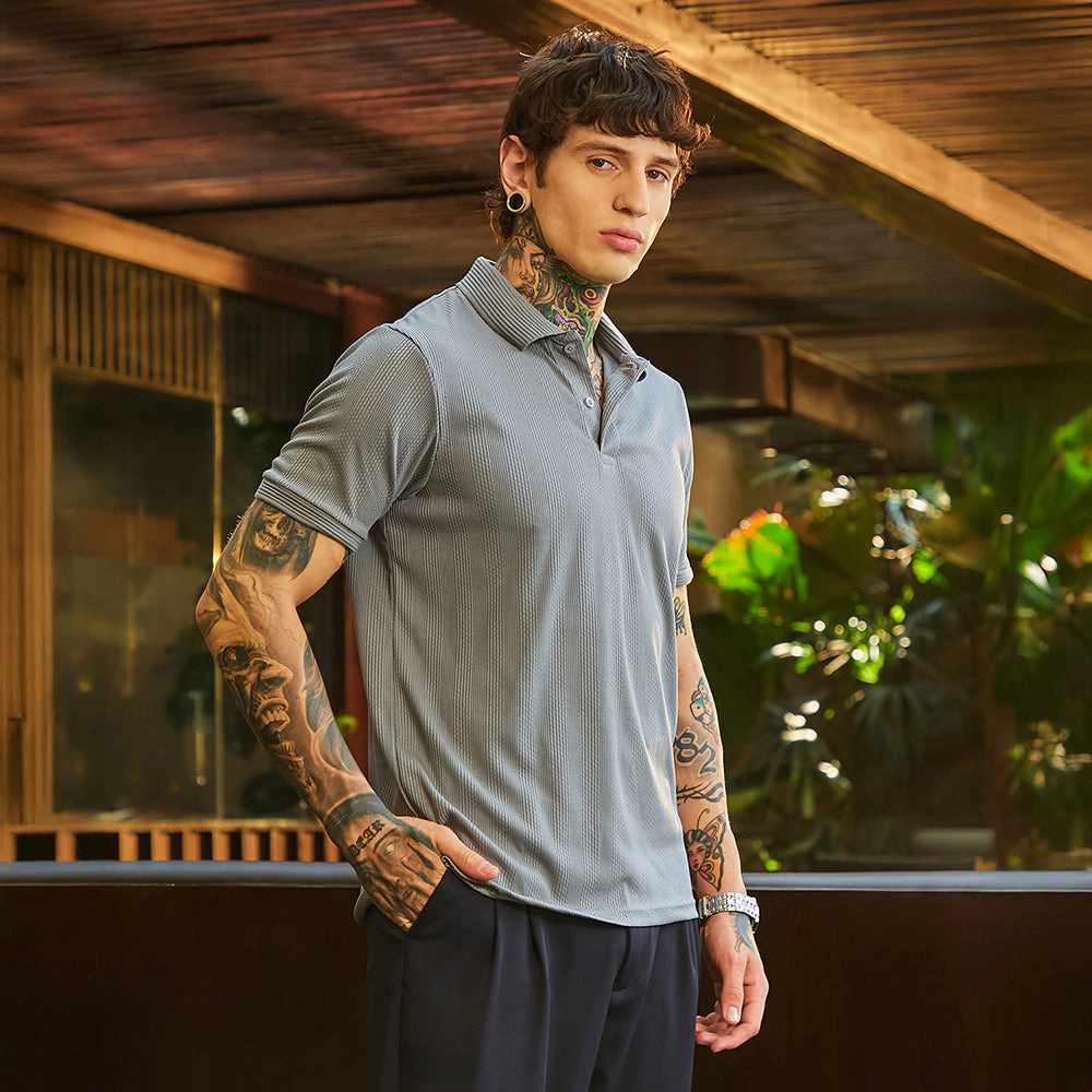Ribbed -Tactile Polo T-Shirt