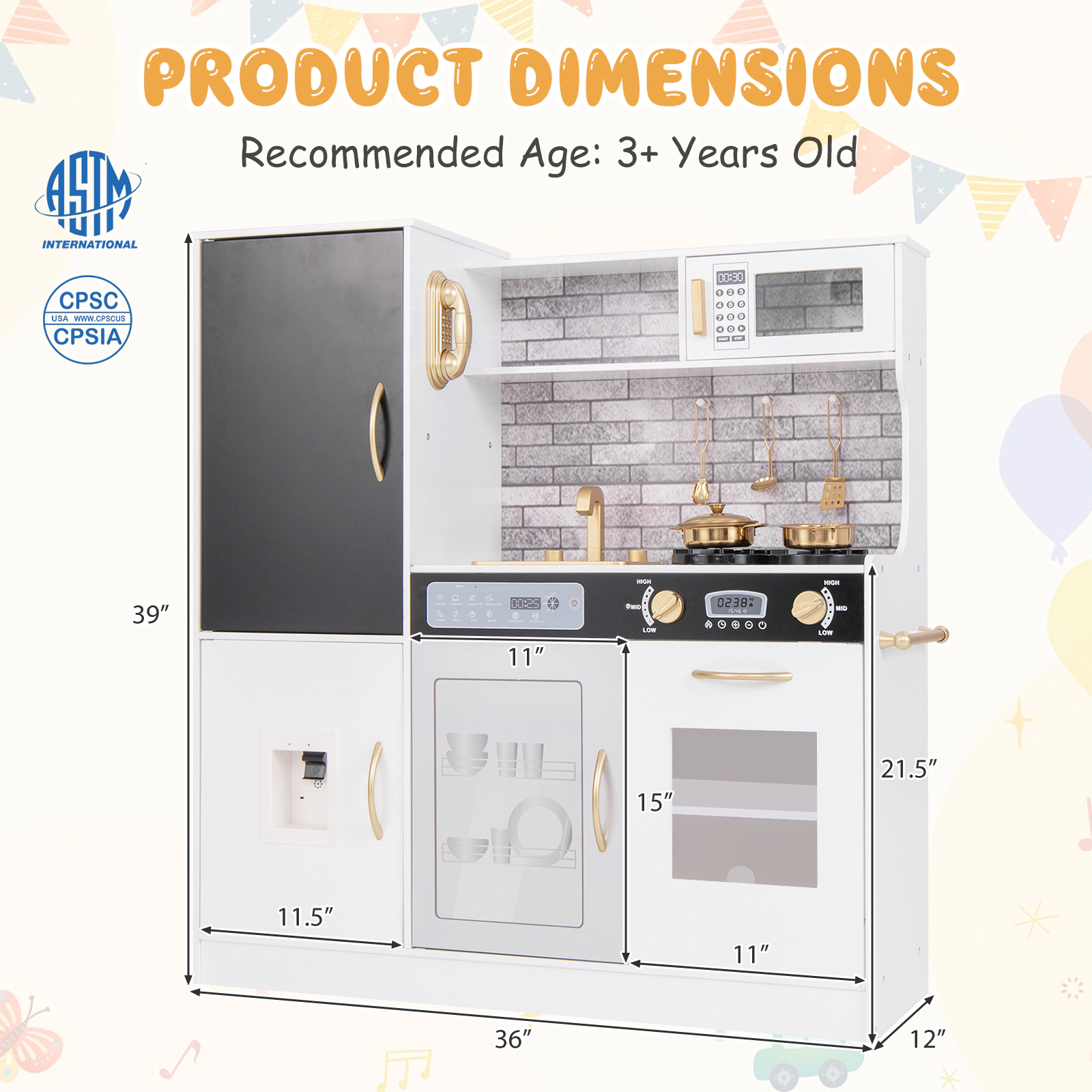 SUGIFT Multifunctional Pretend Play Kitchen with Utensils 39-in Tall Ages 3+ White