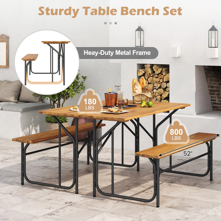 Hivvago Acacia Wood Patio Table Bench For 2 People One-Side Picnic Table