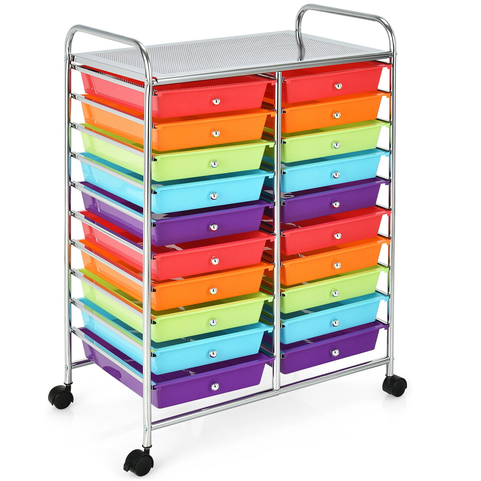SUGIFT 20-Drawer Rolling Storage Cart Studio Organizer with Removable Drawers White Frame Multicolor Drawers