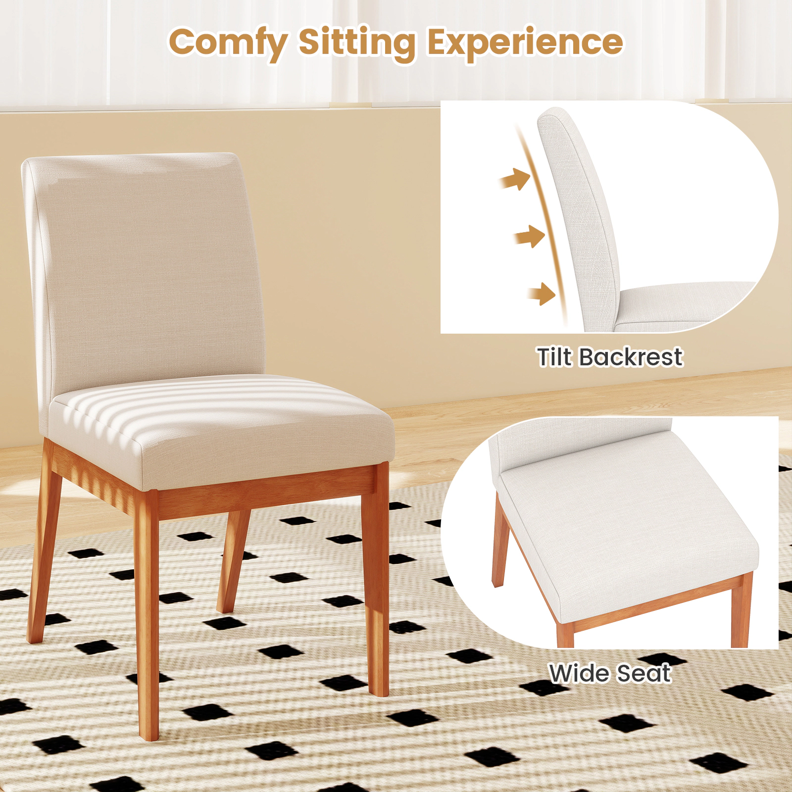 SUGIFT Upholstered Armless Dining Side Chairs Set of 2 with Rubber Wood Legs 330-lb Capacity Beige