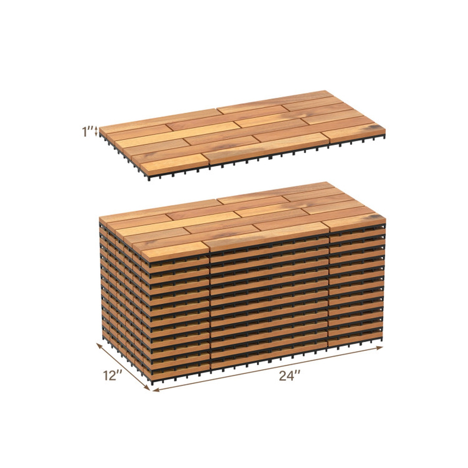 SUGIFT Natural 24-Piece Acacia Wood Deck Tiles with Elevated Drainage Base 24-in W 12-in D 500-lb Tile Capacity