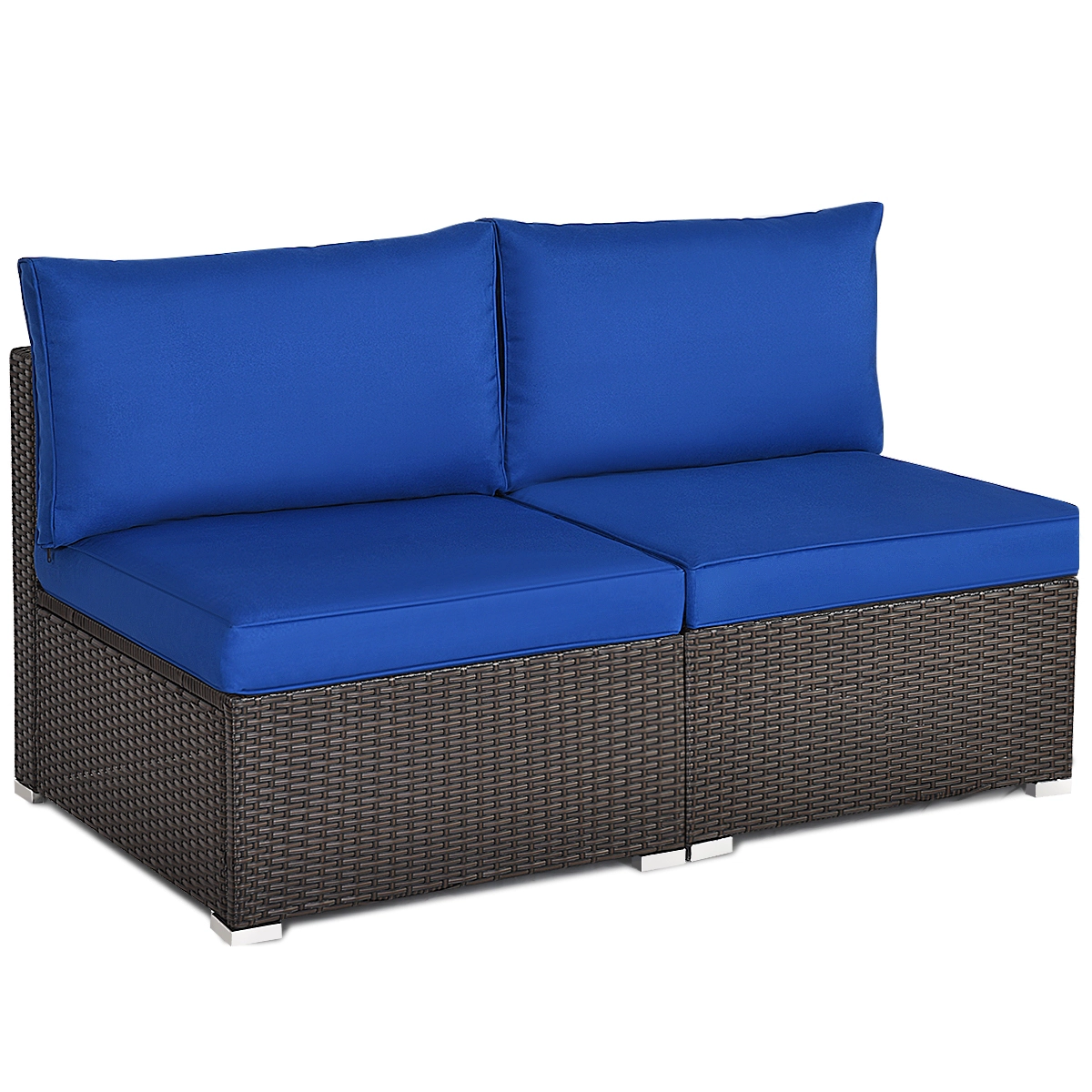 LJG 2 Pieces Patio Rattan Armless Sofa Set with 2 Cushions and 2 Pillows