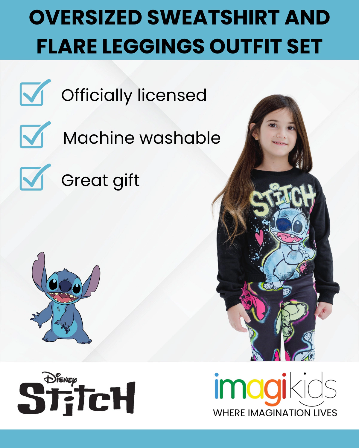 Disney Lilo & Stitch Girls' Fleece Cropped Sweatshirt and Flare Leggings Set