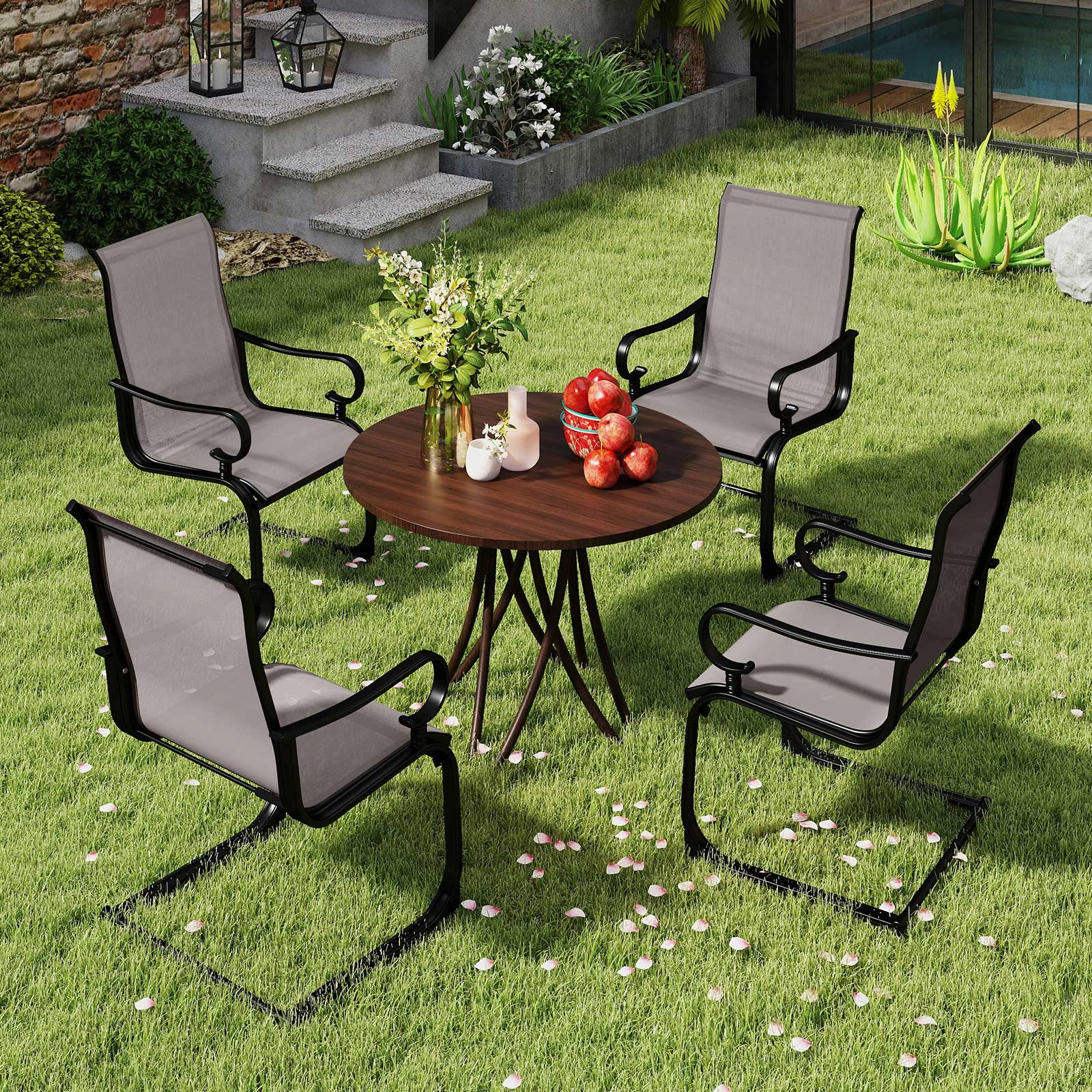 SUGIFT Set of 2 Rocking Patio Chairs with Breathable Quick-drying Fabric 350-lb Capacity Brown Black Gray