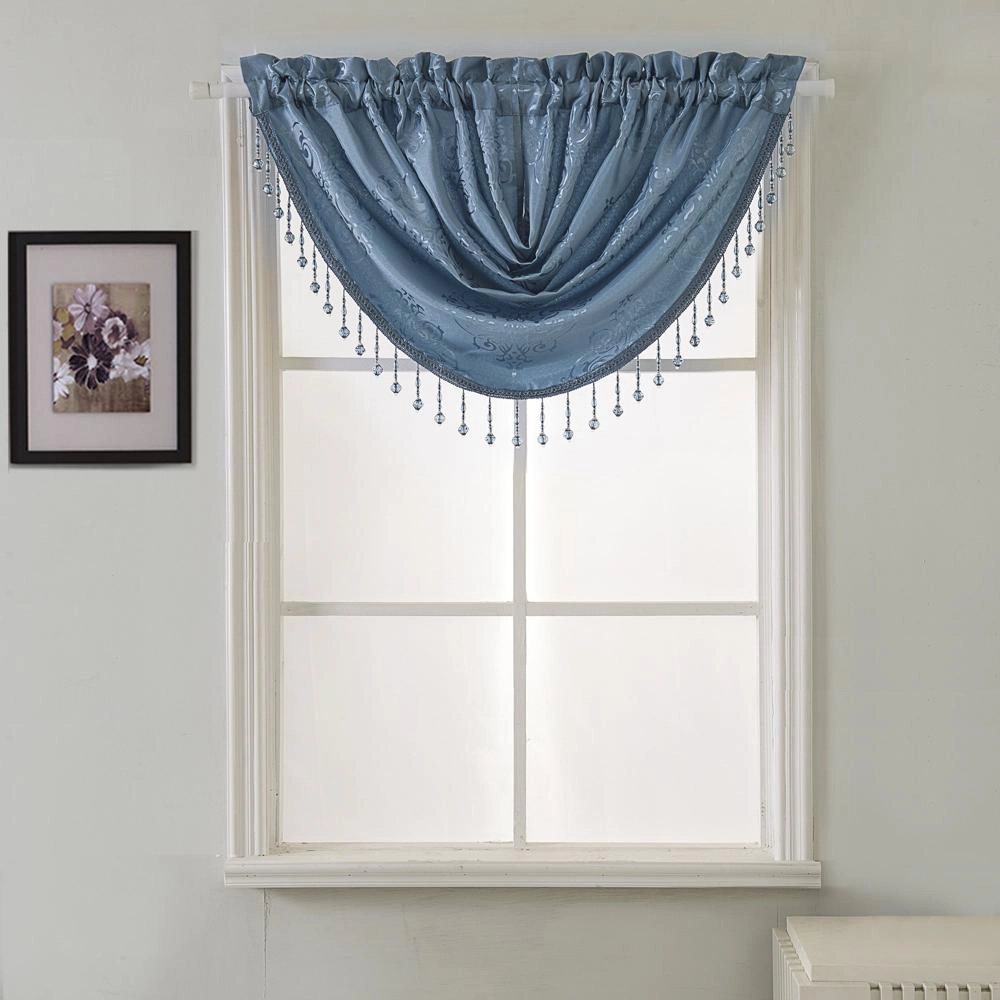 RT Designers Collection Belgium Jacquard Window Swag Valance With 2.5" Rod Pocket - 47x37" Blue