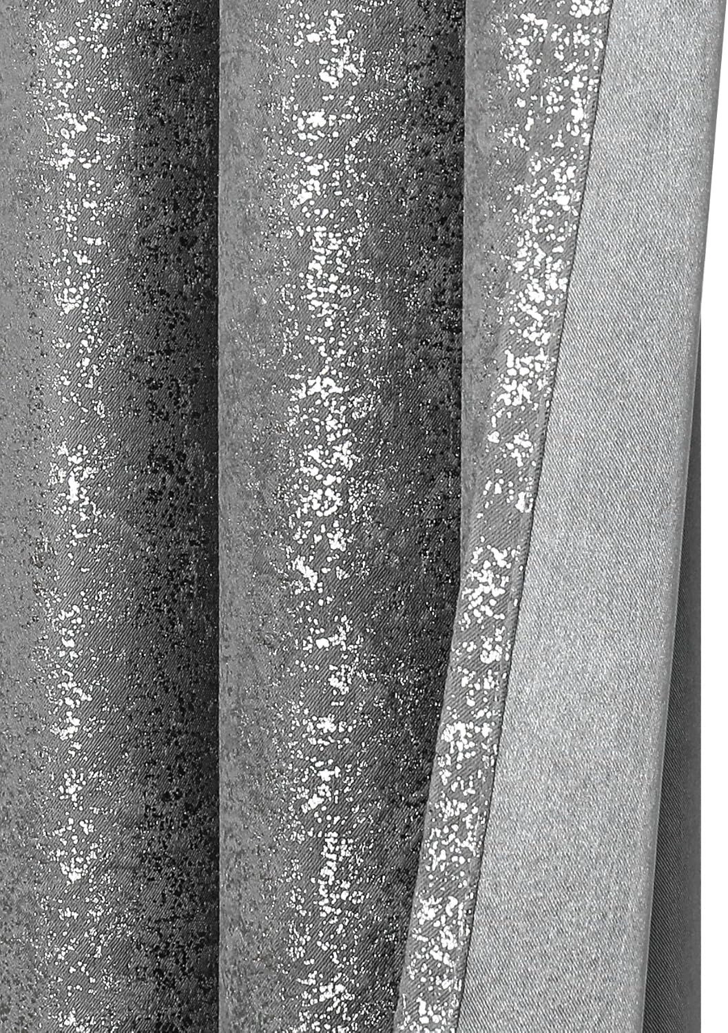 Kate Aurora 2 Piece Sadie Metallic Sparkle Grommet Top Gray Room Darkening Curtain Panels