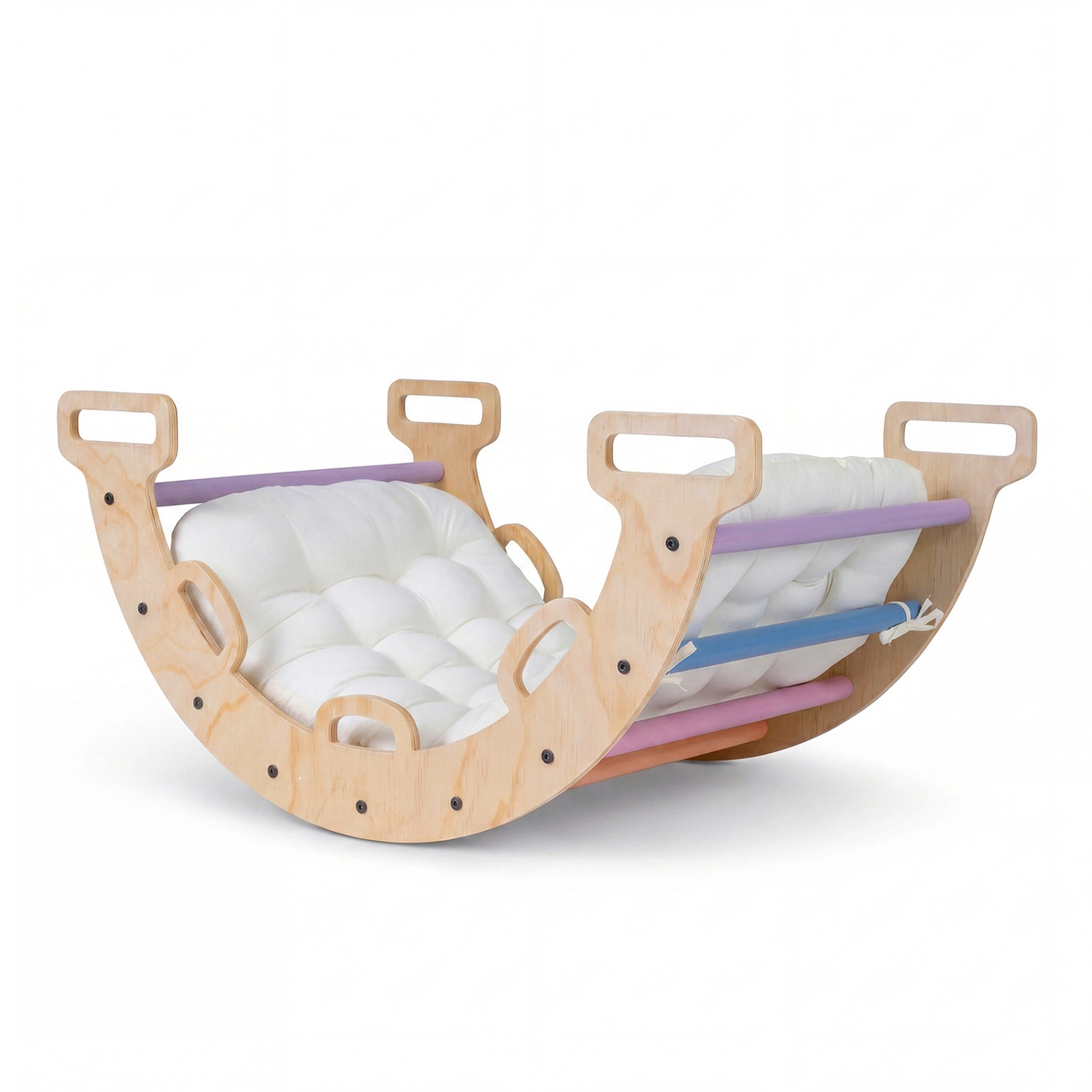 SUGIFT 3-in-1 Wooden Rocking Climbing Arch Cushion Montessori Kids Climber Rocker Ages 1+ Multi-color/Macaron/Natural
