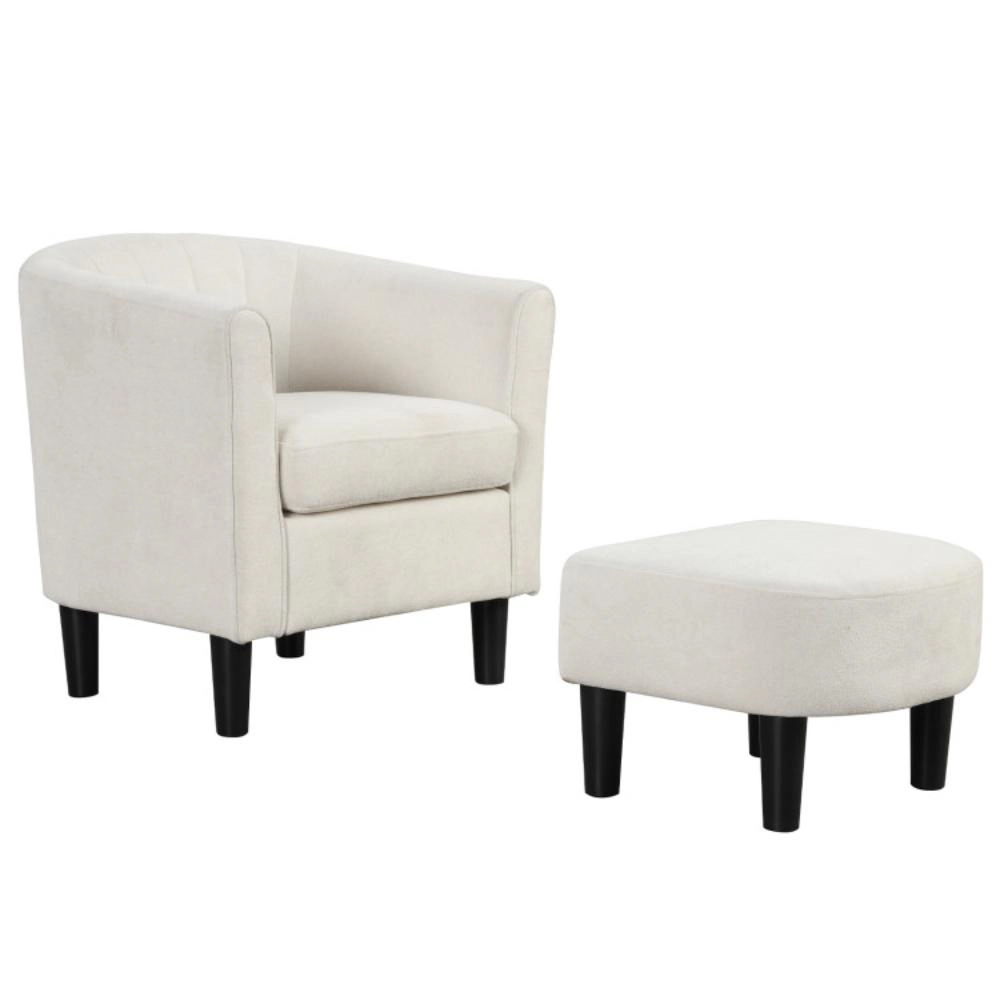 Hivvago Upholstered Teddy Velvet Club Barrel Chair with Ottoman Footrest