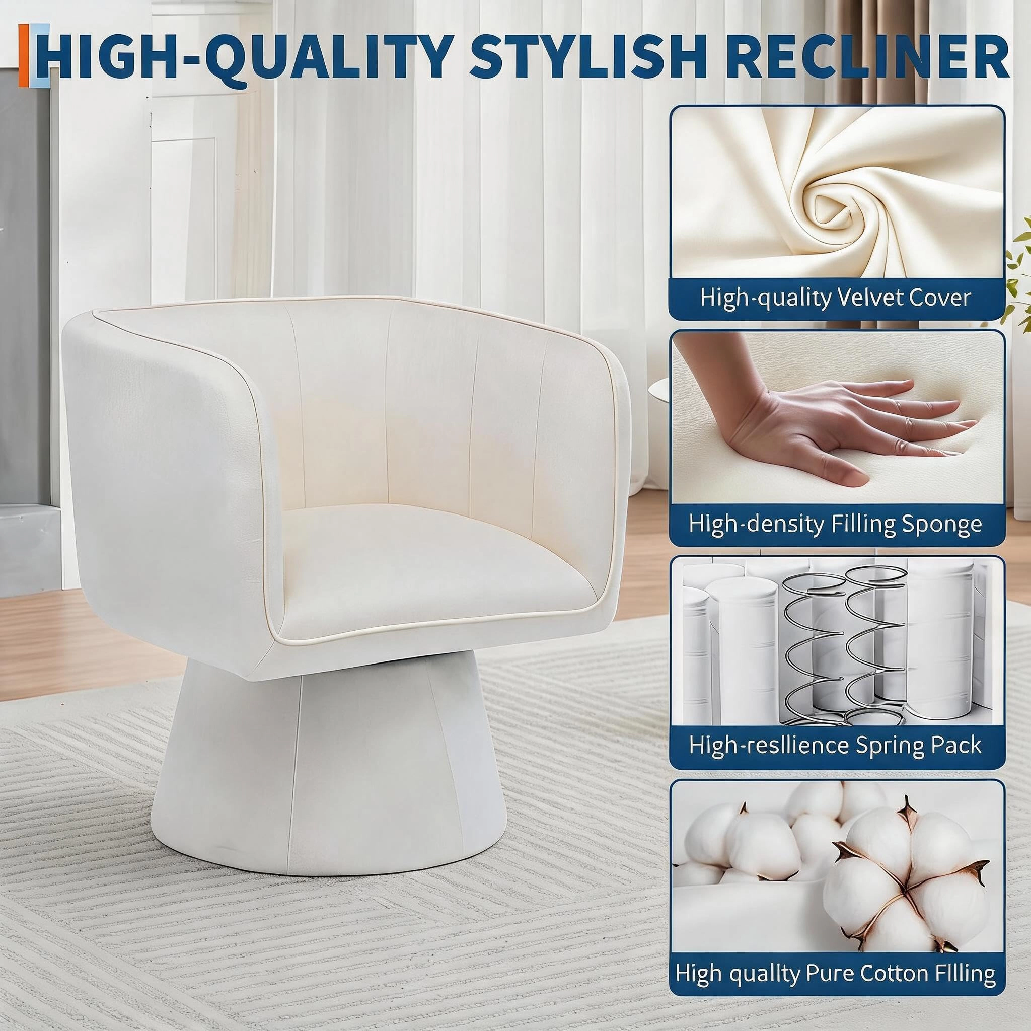 BebreezChic Modern Square 360 Swivel Upholstered Living Room Bedroom Armchair Accent Chair