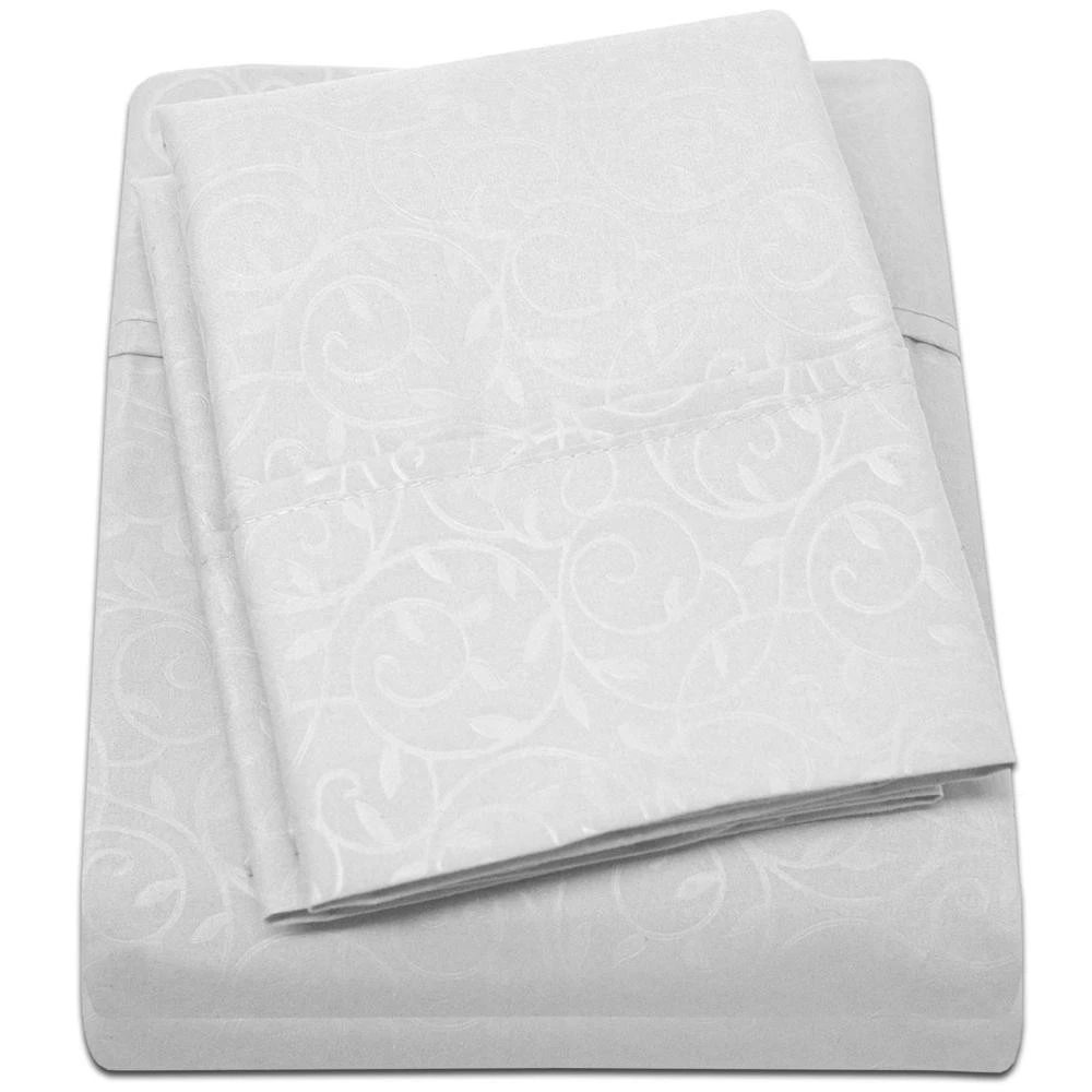 Plazatex Vine Print 90GSM Brushed Microfiber Soft Wrinkle Free Sheet Set Queen 60x80 White