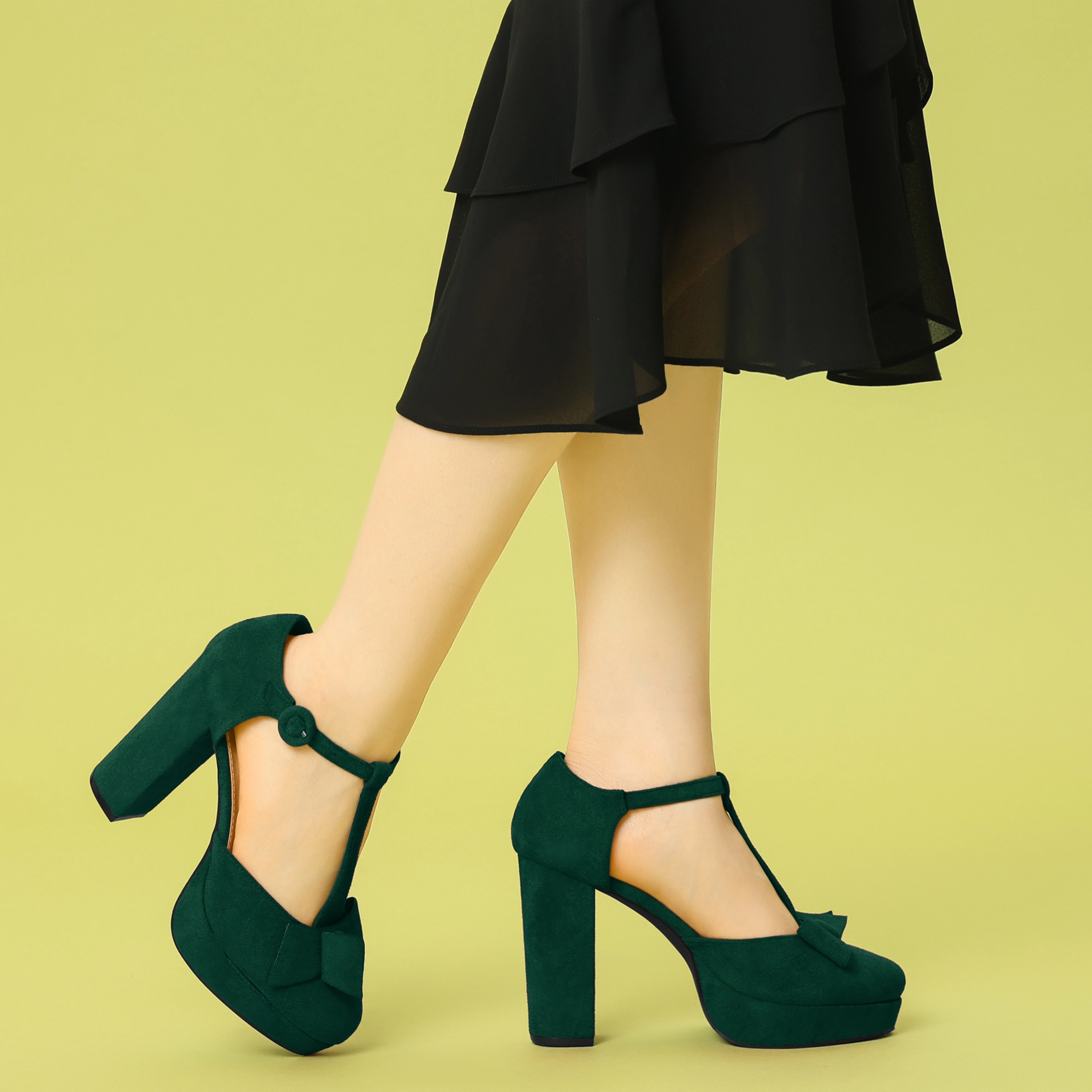 BLISSFUL STEP Women Party Chunky Platform Pumps Heels Dress Shoes