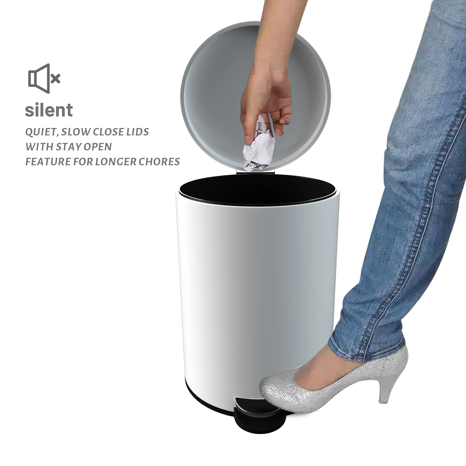 Innovaze 3.2 Gal./12-Liter and 0.8 Gal./3 Liter Stylish Round White Metal Step-on Trash Can Set