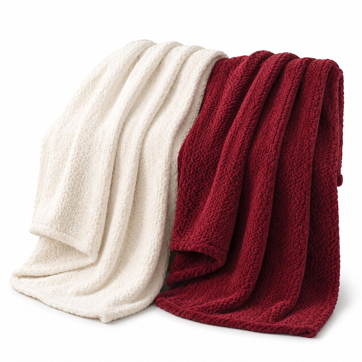 Kate Aurora 2 Pack Burgundy Ivory Christmas Coordinated Herringbone Accent Throw Blankets