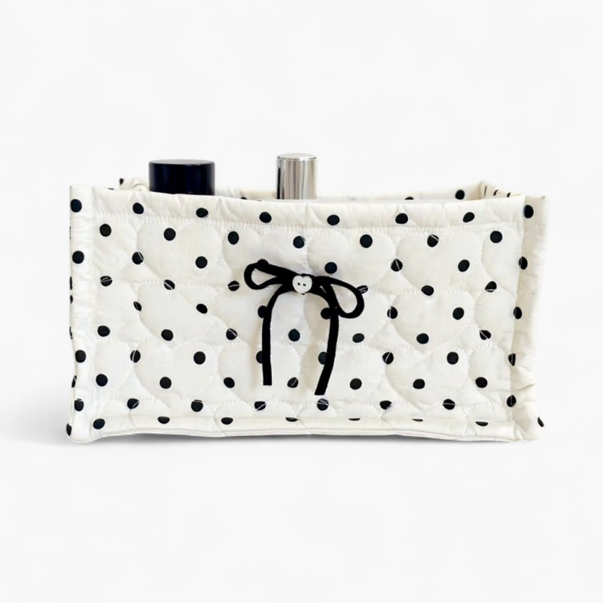 Alilang Unisex Quilted Polka Dot Storage Basket with Bow Accent and Soft Fabric