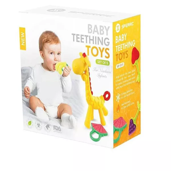 Sperric Baby Teething Toys for Newborn 5-Pack Freezer Safe BPA Free Infant &Toddler Silicone Teethers Soothe Babies Gums