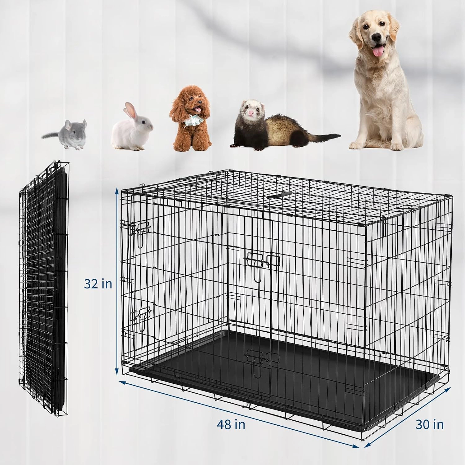 121x76.5x81cm Spacious Metal Wire Rabbit Cage, Large-Capacity Pet Enclosure for Bunny Small Animals