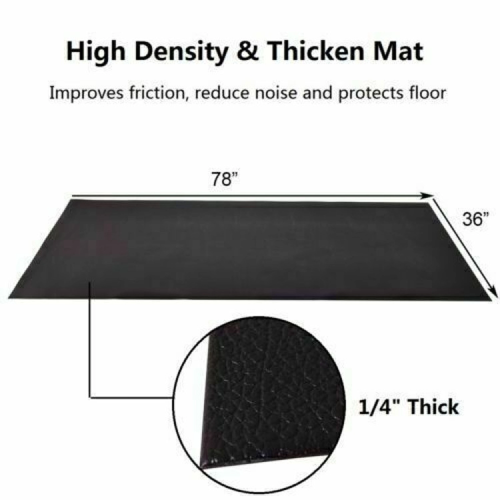SUGIFT Black Water Resistant Treadmill Equipment Mat with Non-Slip Surface 78-in W 36-in D 0.25-in H