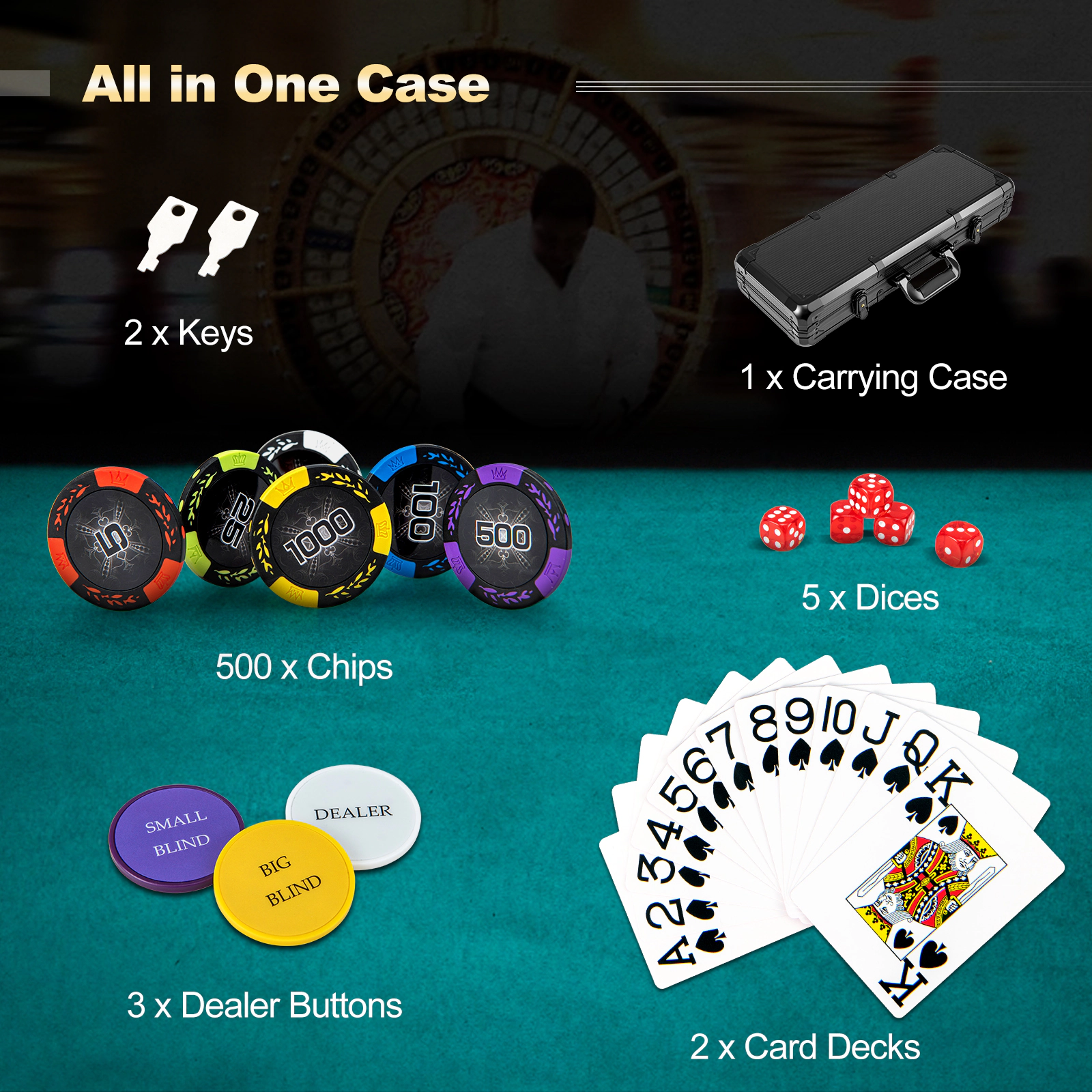 SUGIFT 14 Gram Texas Holdem Poker Chip Set with Black Aluminum Carrying Case and Standard Clay Composite Chips