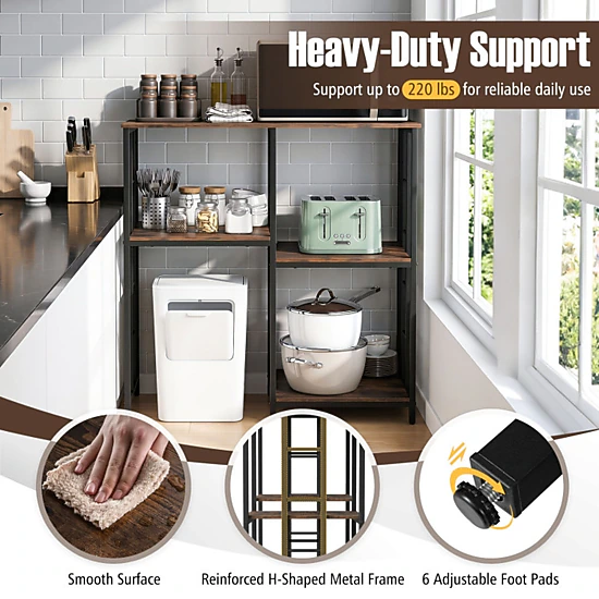 SUGIFT 4-Tier 220-lb Capacity Heavy-Duty Kitchen Bakers Rack Storage Shelf with Robot Vacuum Bay