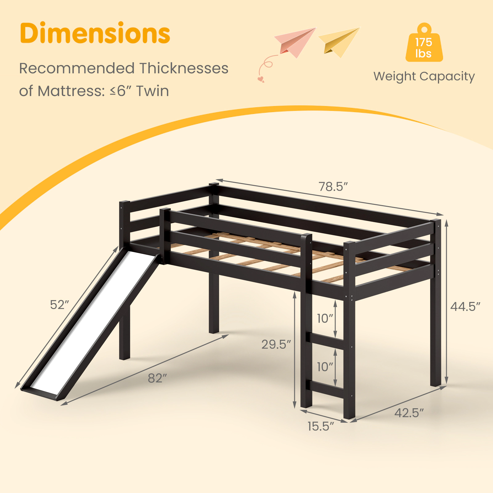 SUGIFT Slide and Ladder Pine Wood Twin Low Kids Loft Bed