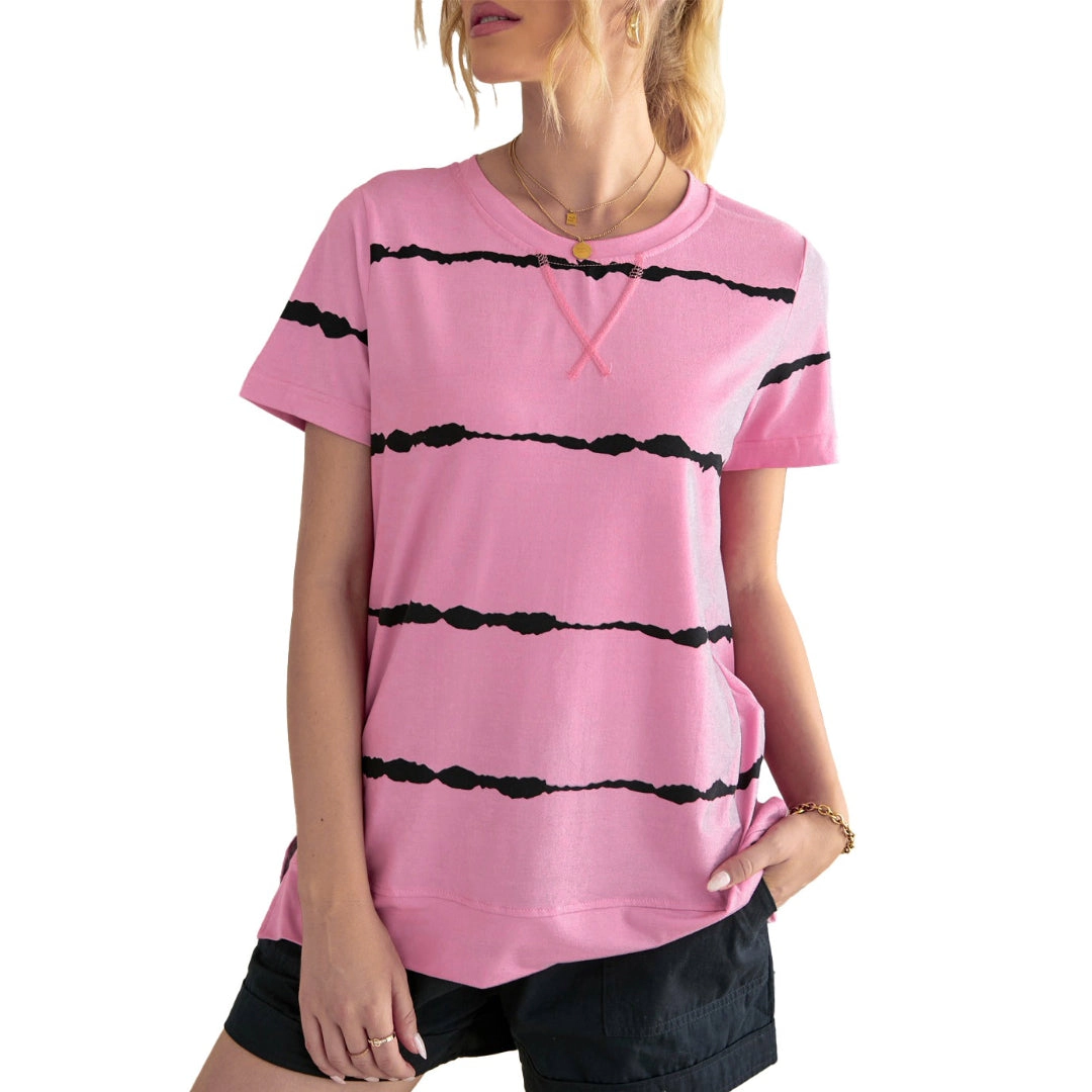 Zilpu Women’s Tie-Dye Stripe Side-Slit Tunic Tee