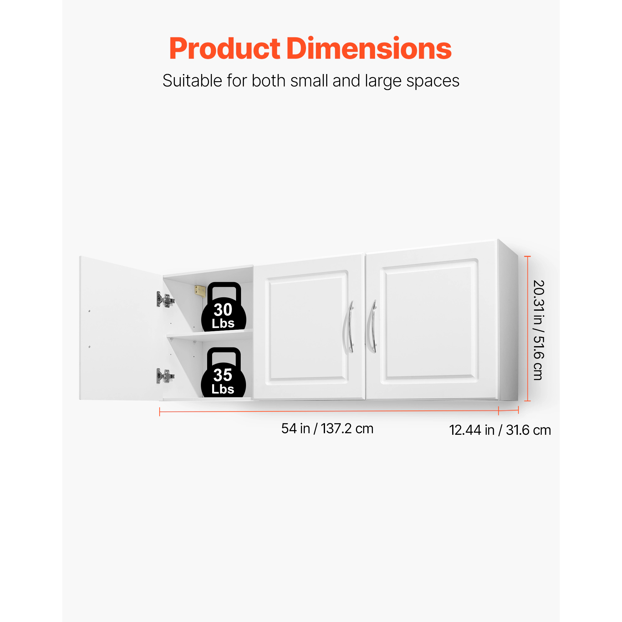 HONGGE Wall Mounted Laundry Room Cabinet, 3 Doors, 2 Adjustable Shelves, 54 Inch Wide, White
