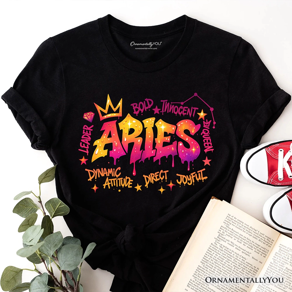 OrnamentallyYou Womens Aries Graffiti Zodiac T-Shirt