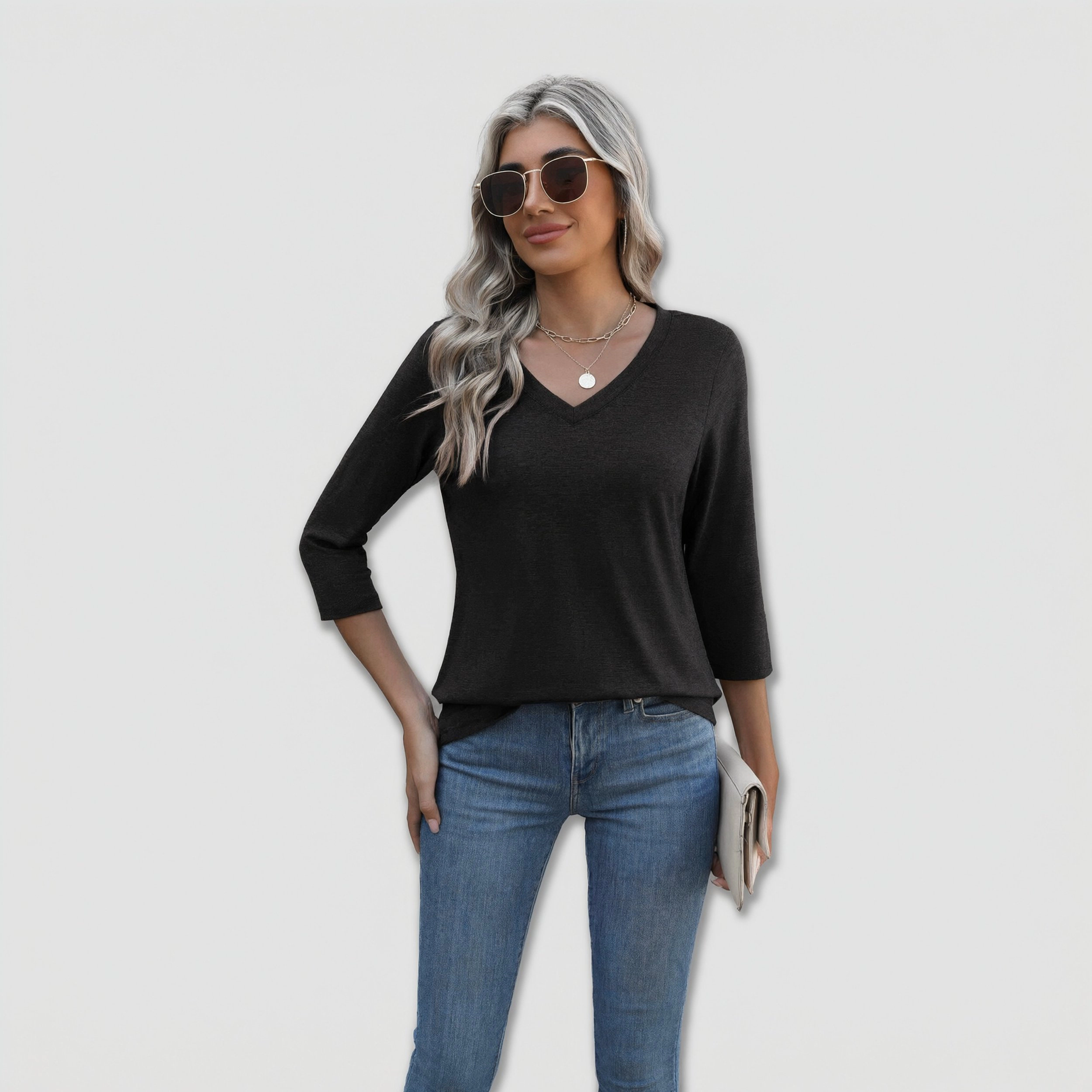 Zeagoo Women Floral Three Quarter Sleeve Blouse