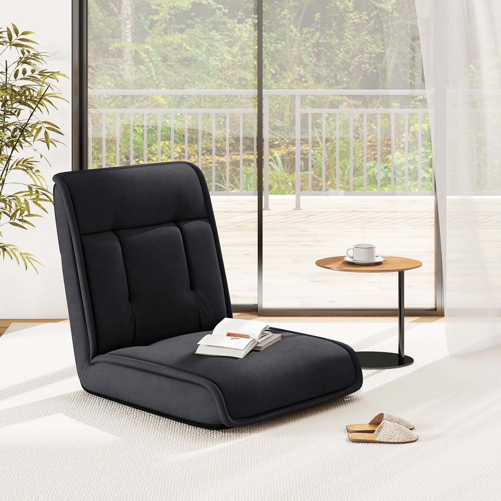 Hivvago Folding Floor Chair Convertible Lazy Chair with 14-Poistion Adjustable Backrest