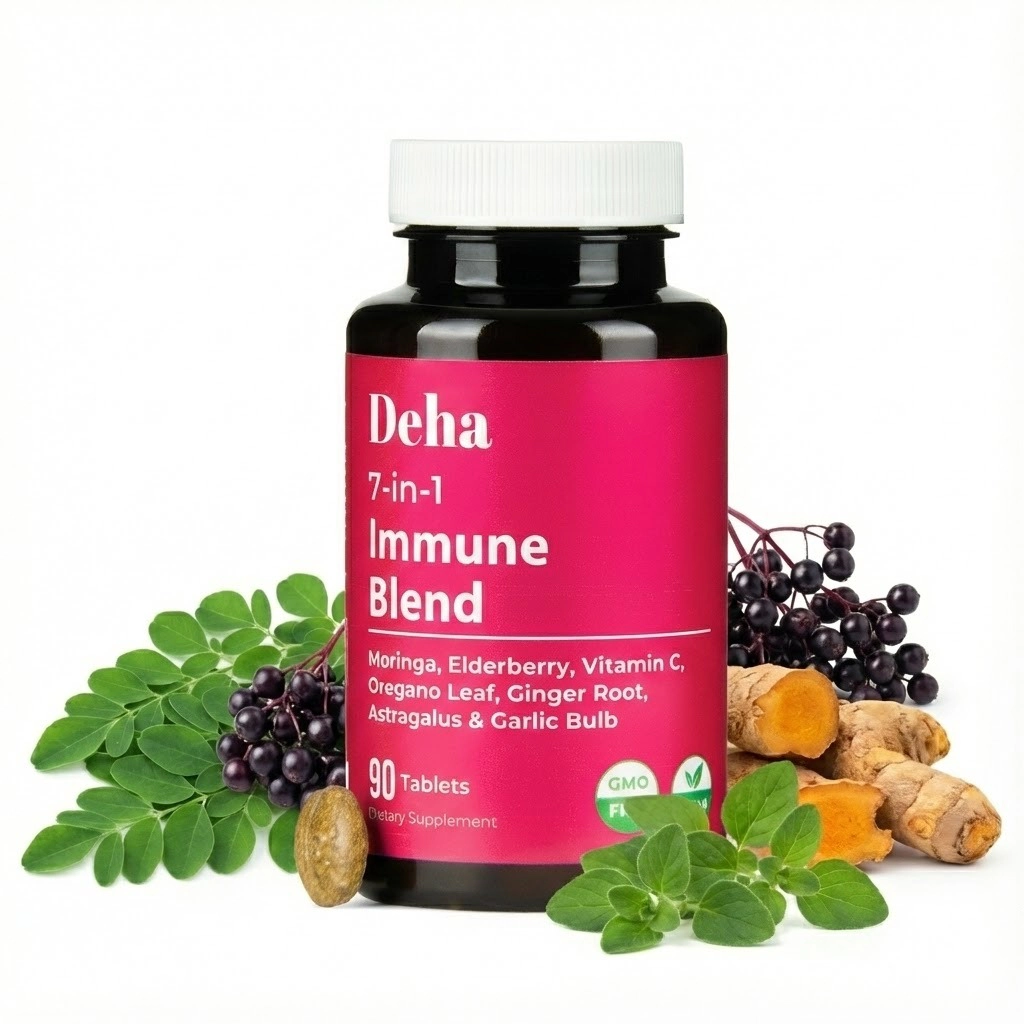 Deha 7-in-1 Immune Support Tablets 90-Count Moringa Vitamin C Elderberry - Organic, Non-GMO