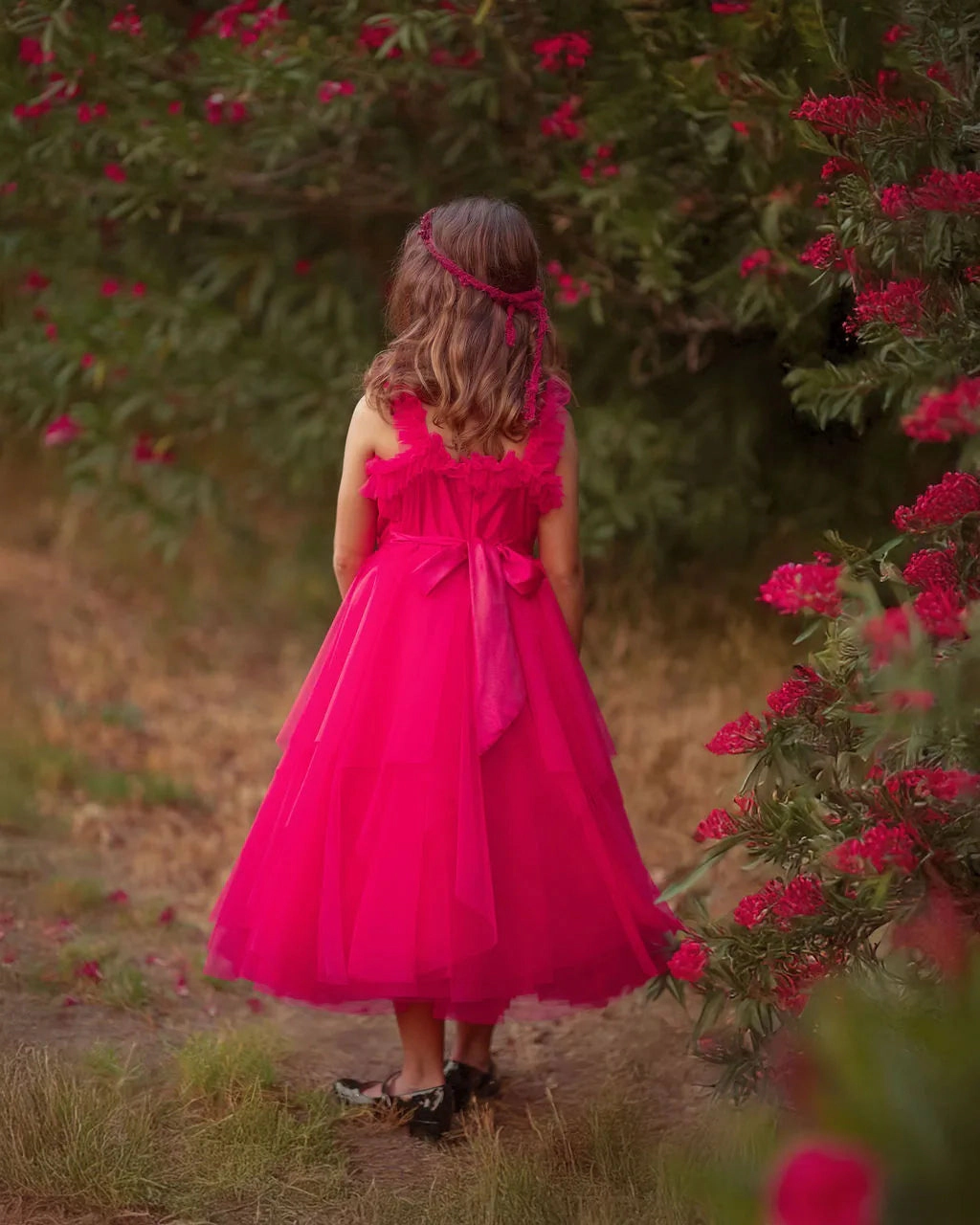 Faeella Girls Rosy Enchantment Hot Pink Tulle Birthday Dress