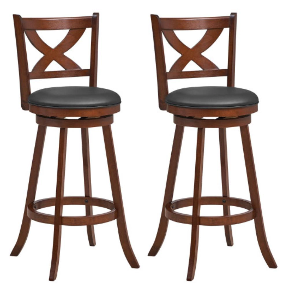Hivvago 2 Pieces Classic Counter Height Swivel Bar Stool Set With X-Shaped Open Back-30 Inch