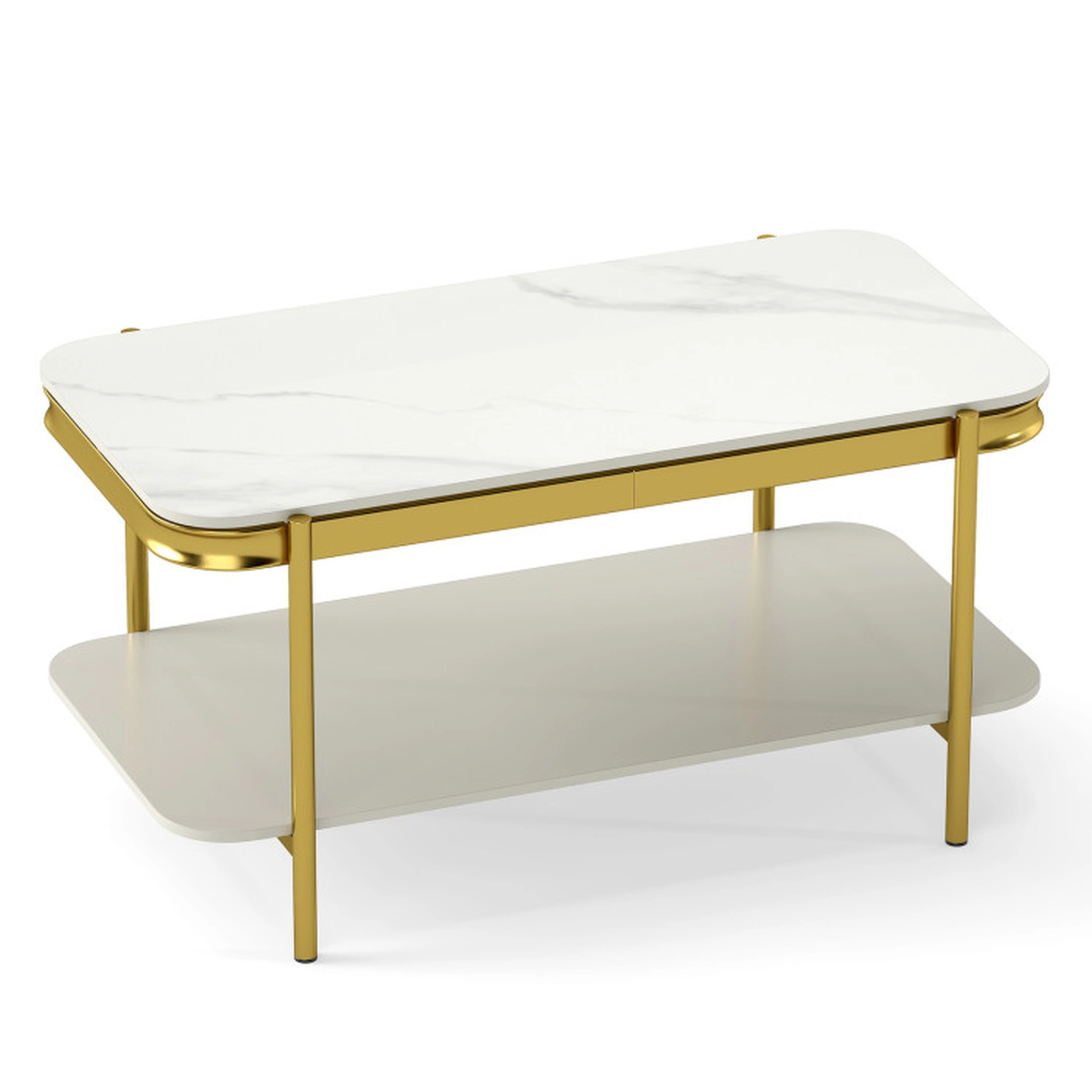 SUGIFT 2-Tier 100-lb Capacity Sintered Stone Top Modern Rectangular Coffee Table with Open Storage Shelf