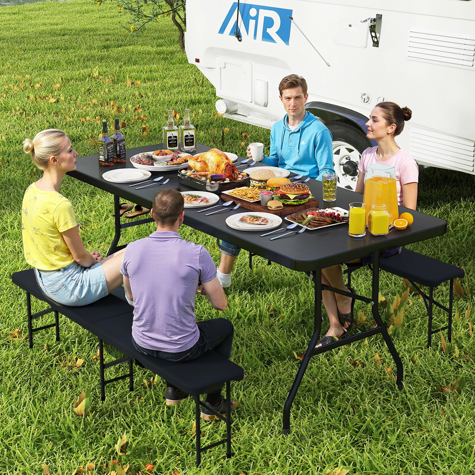 SUGIFT Black 71-Inch Portable Folding Camping Table, 330-Lb Capacity, HDPE Honeycomb Top
